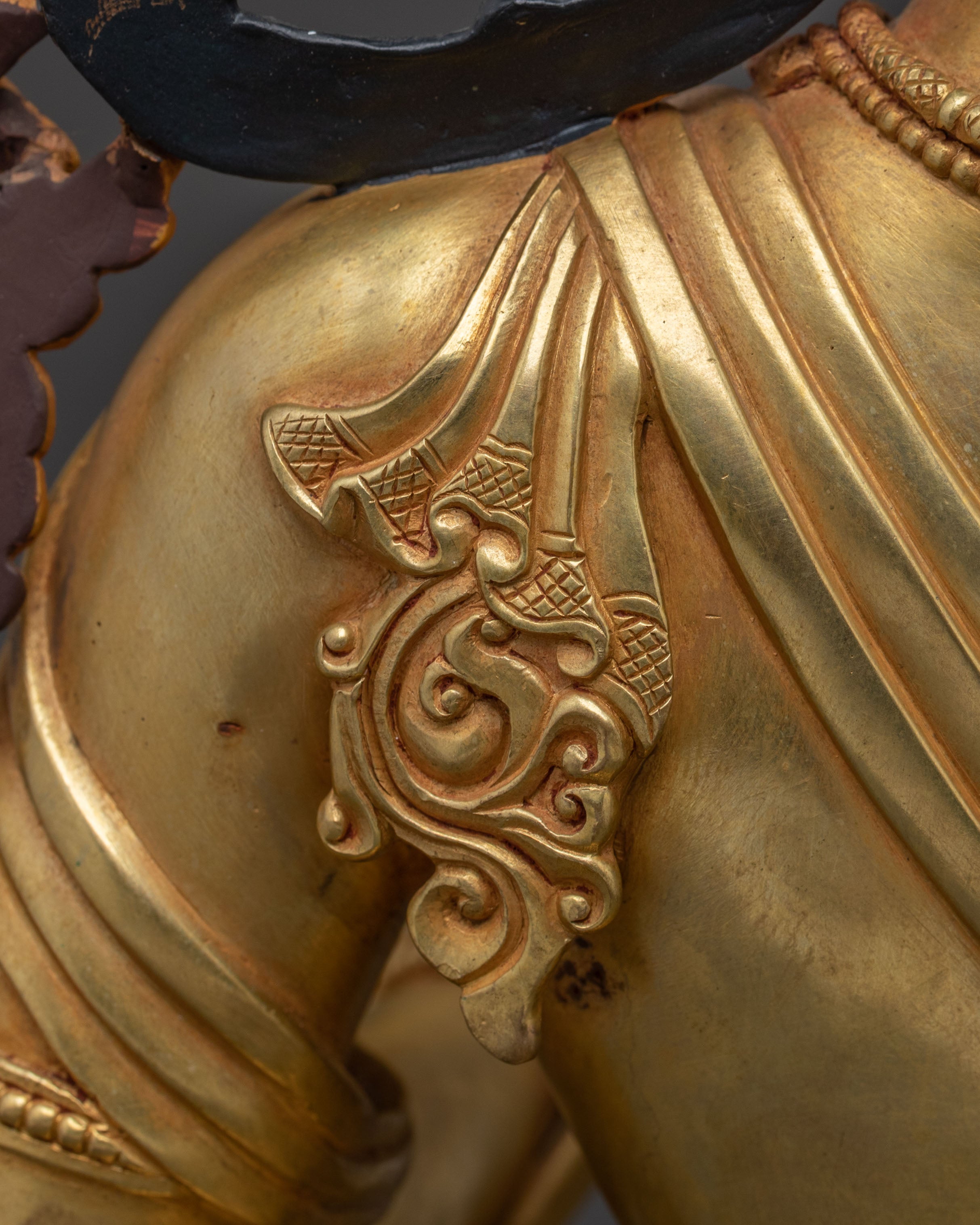 Divine Green Tara Golden Statue | 24k Gold Gilded Copper Figure