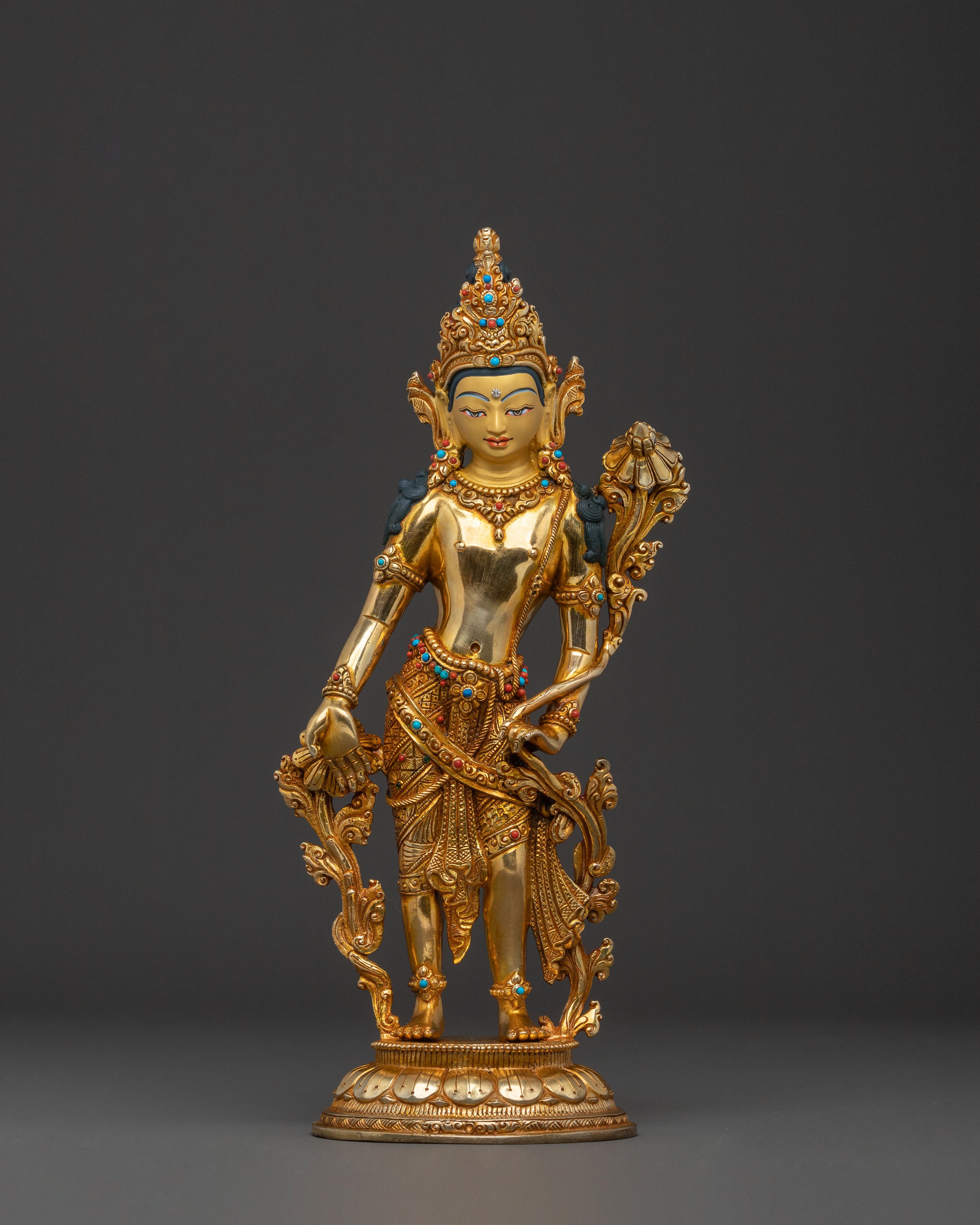 Padmapani Lokesvara Statue: 24K Gold Gilded