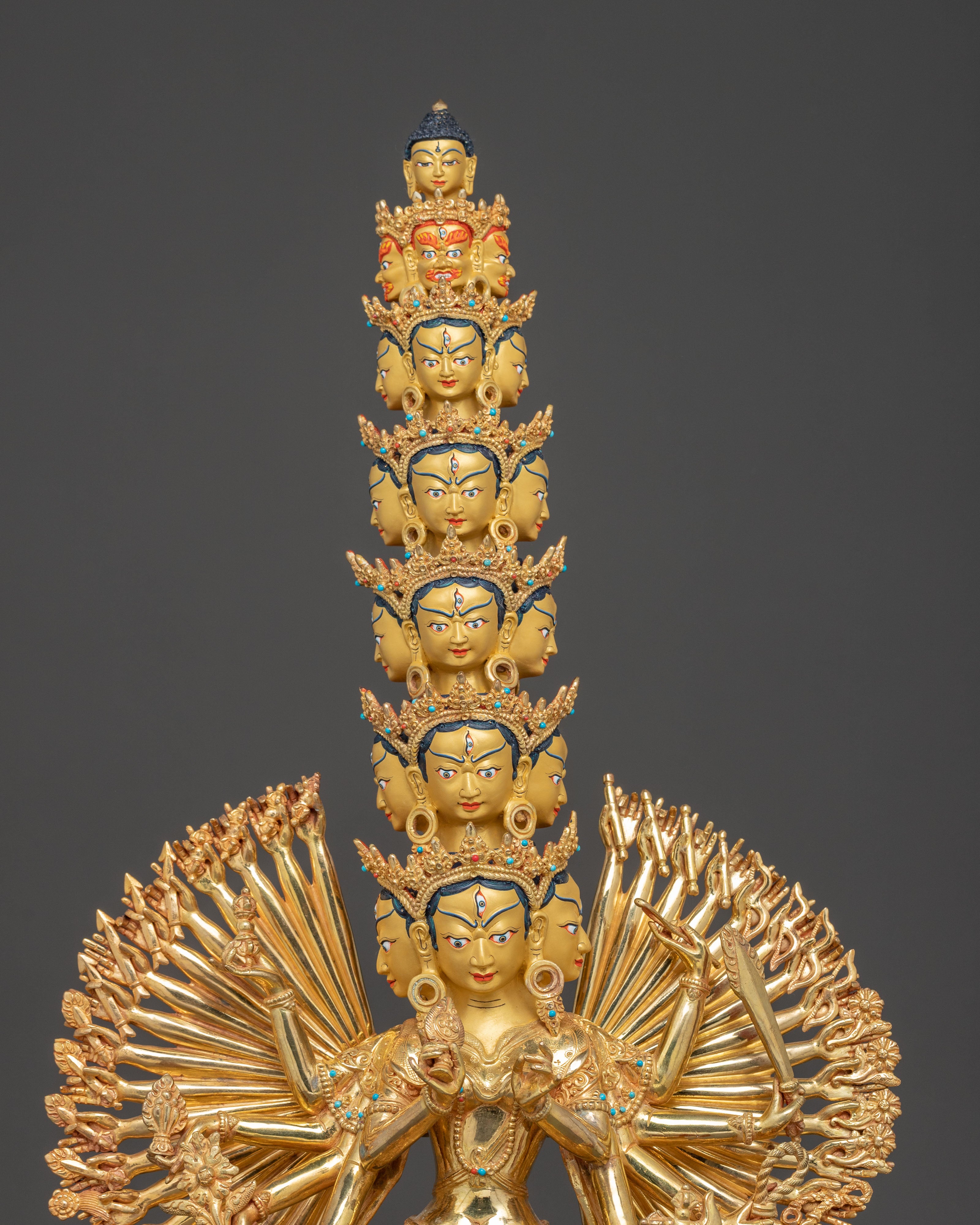 Handmade 24k Gold Glided 1000 Armed Dukar Statue