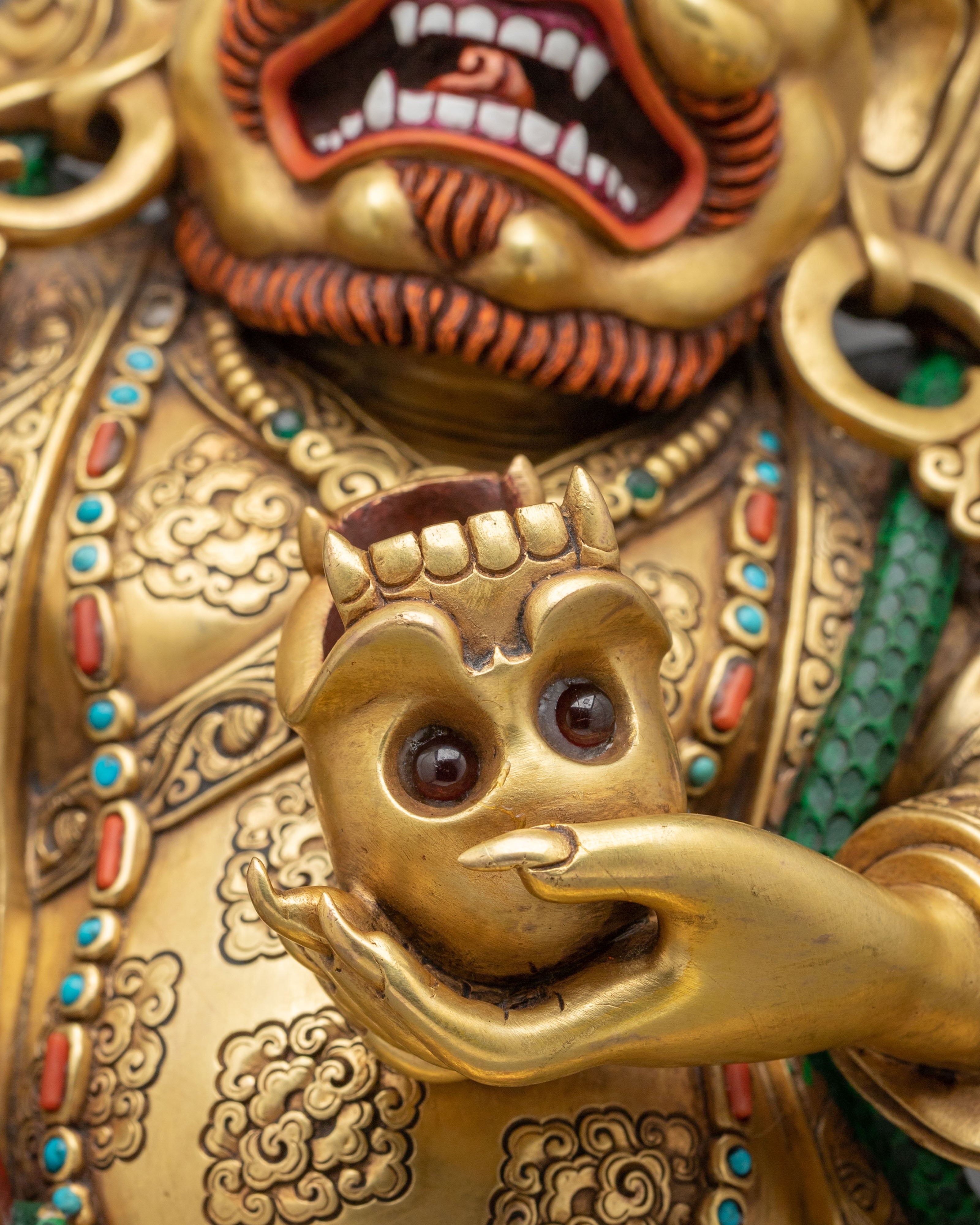 24K Gold Gilded Copper Mahakala Bernakchen Statue | Vajrayana Protector