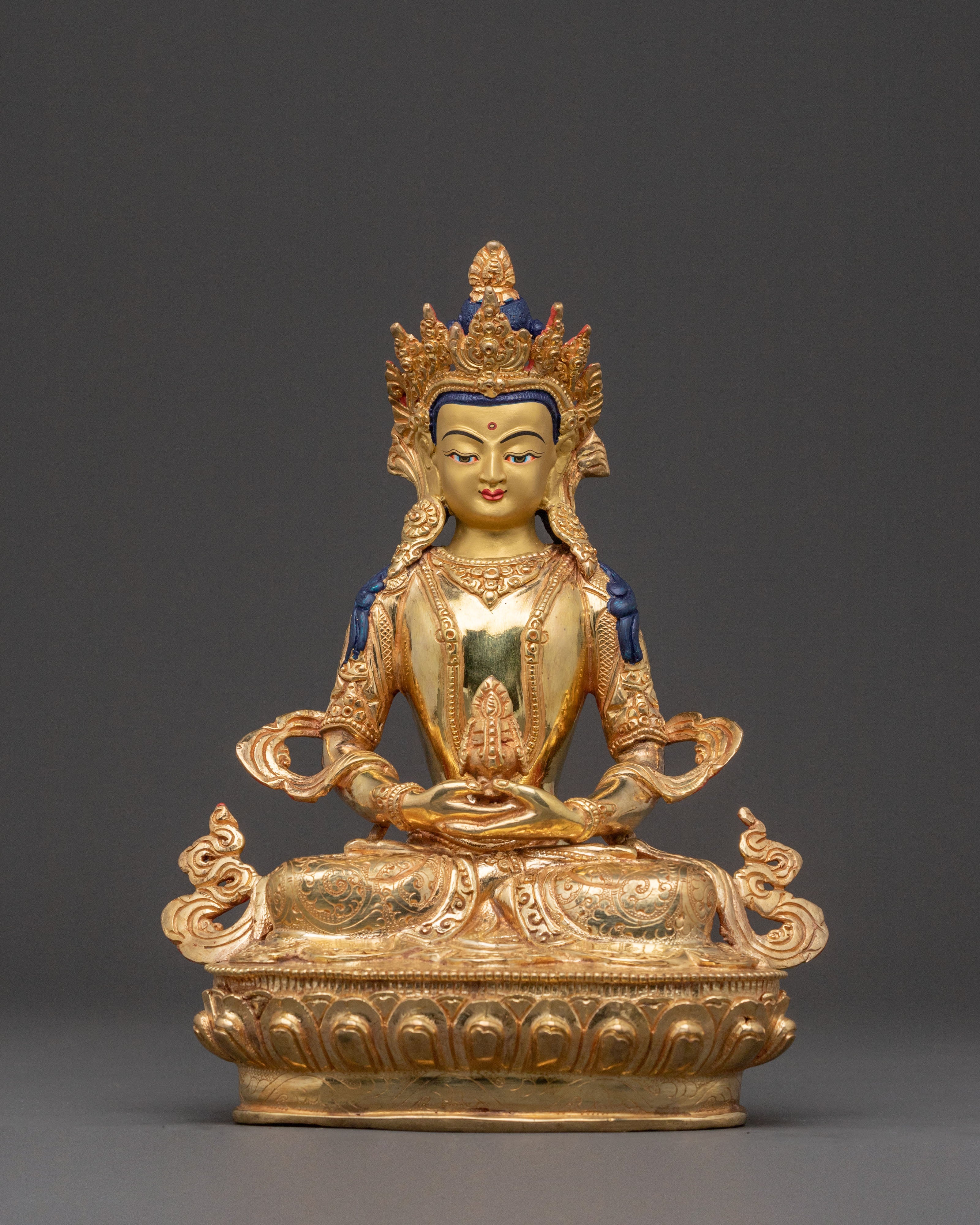 24K Gold Gilded Copper Statue of Amitayus: Long Life Buddha