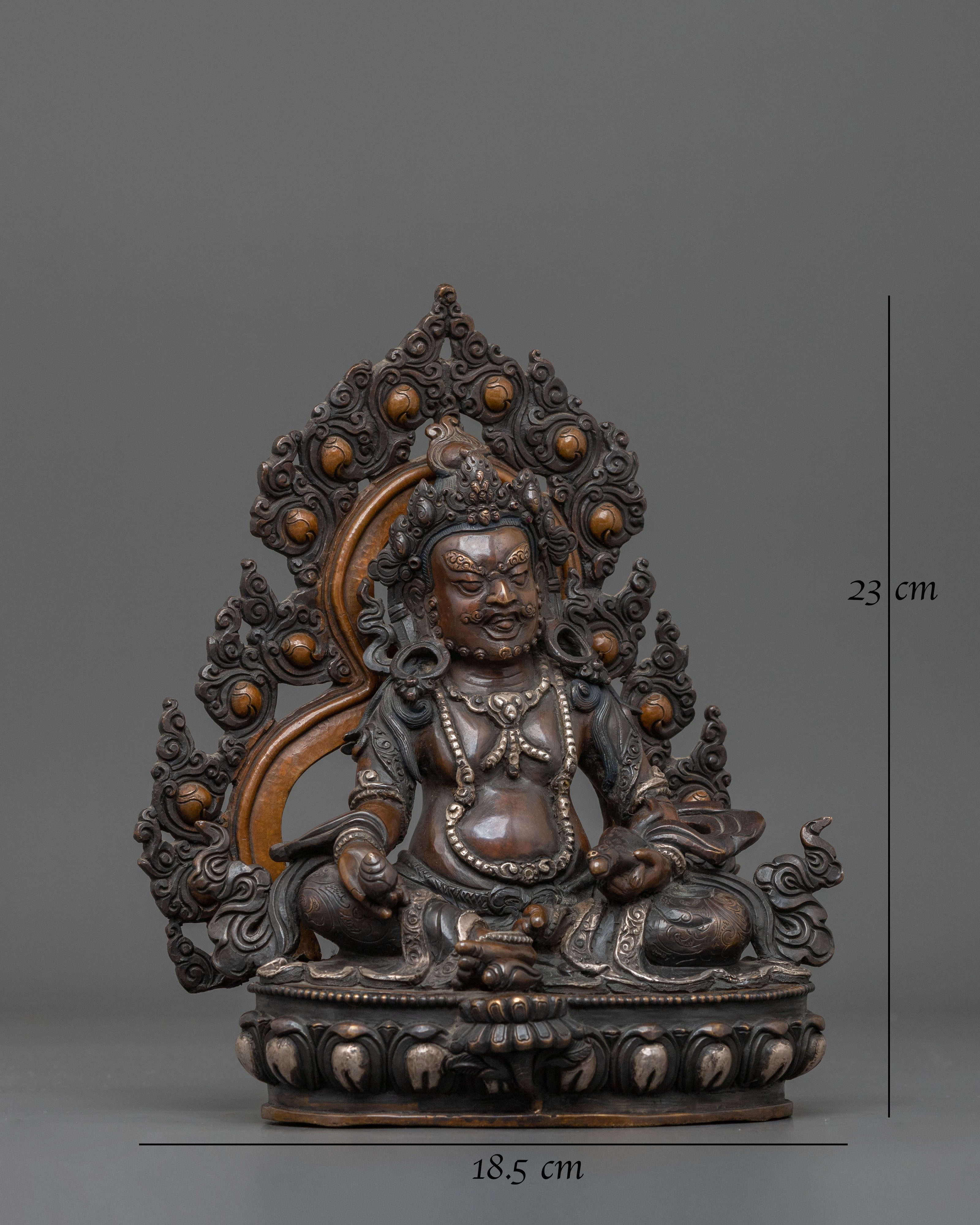 Dzambhala Statue in Oxidized Copper with Silver Plating
