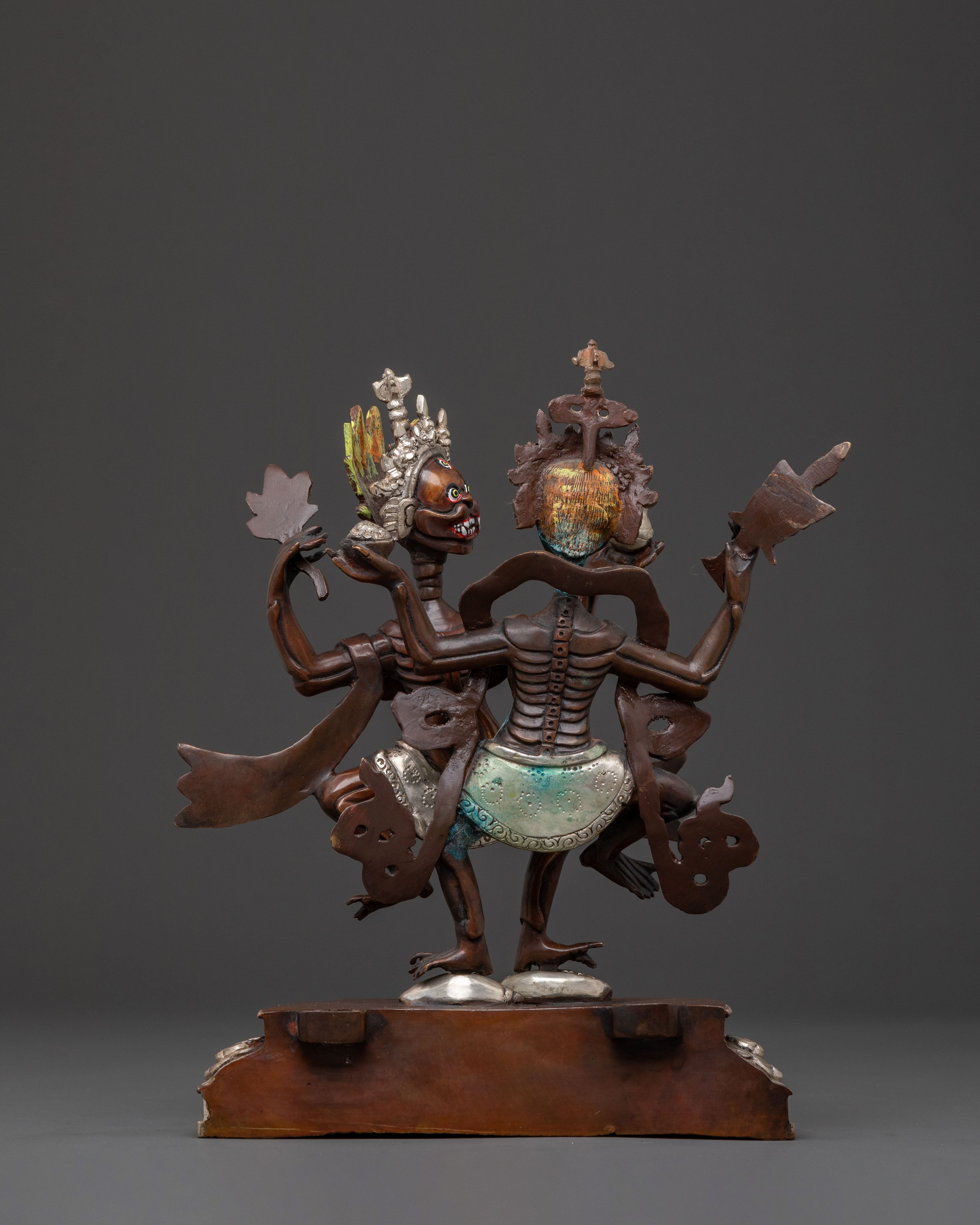 Chitipati Blessing Statue: Oxidized Copper & Silver Accents