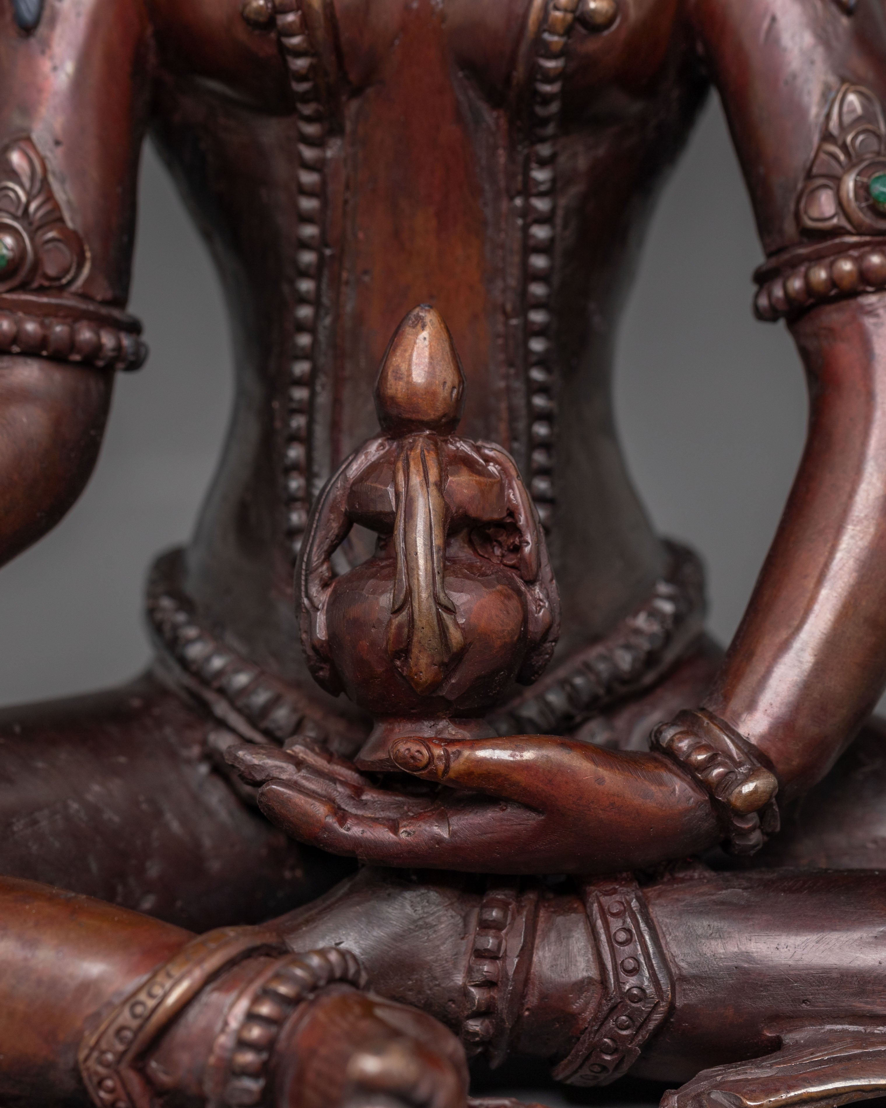 Handcrafted Vasudhara Deity Statue - Oxidized Copper Sculpture
