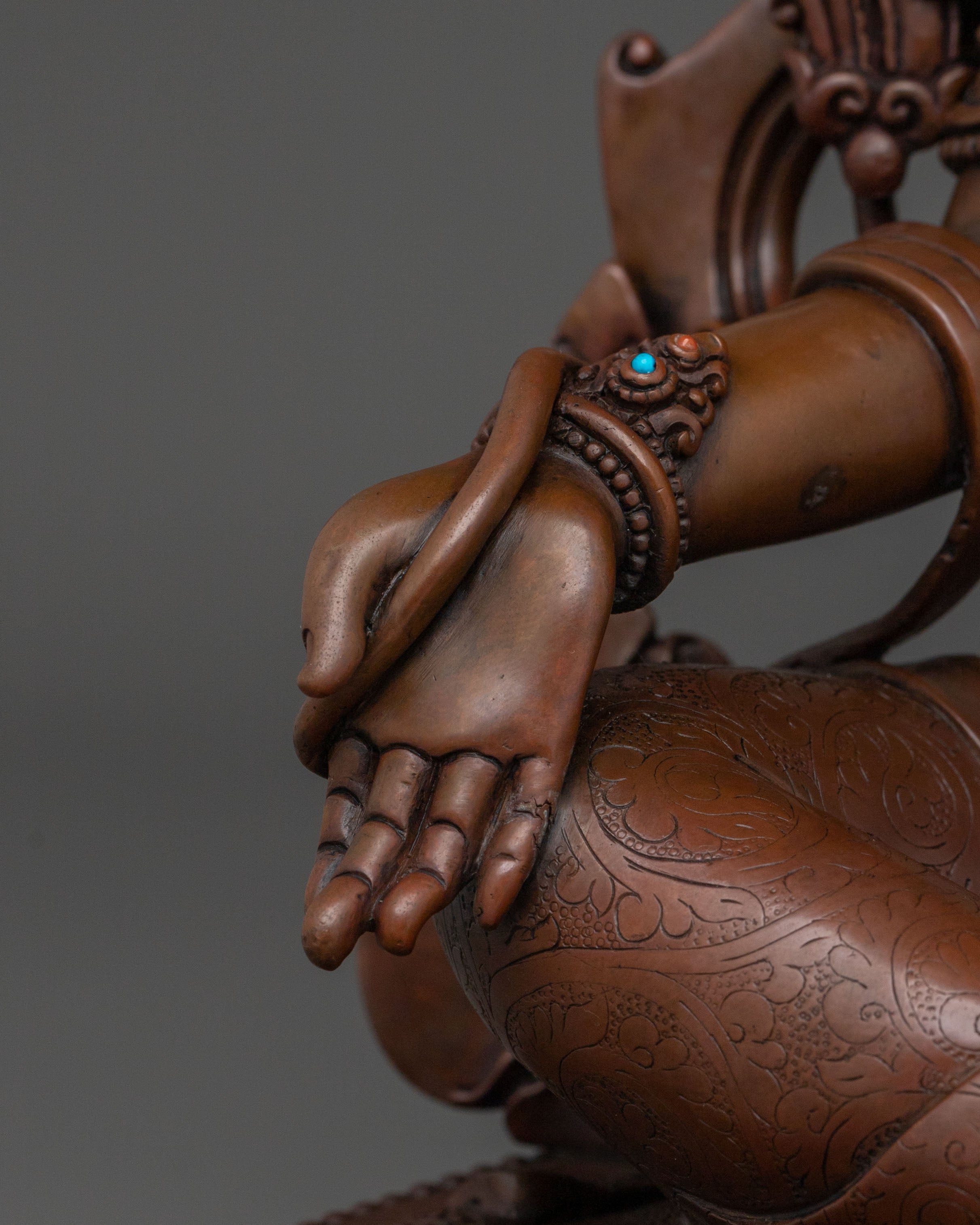 Compassion Goddess Green Tara: Oxidized Copper Sculpture