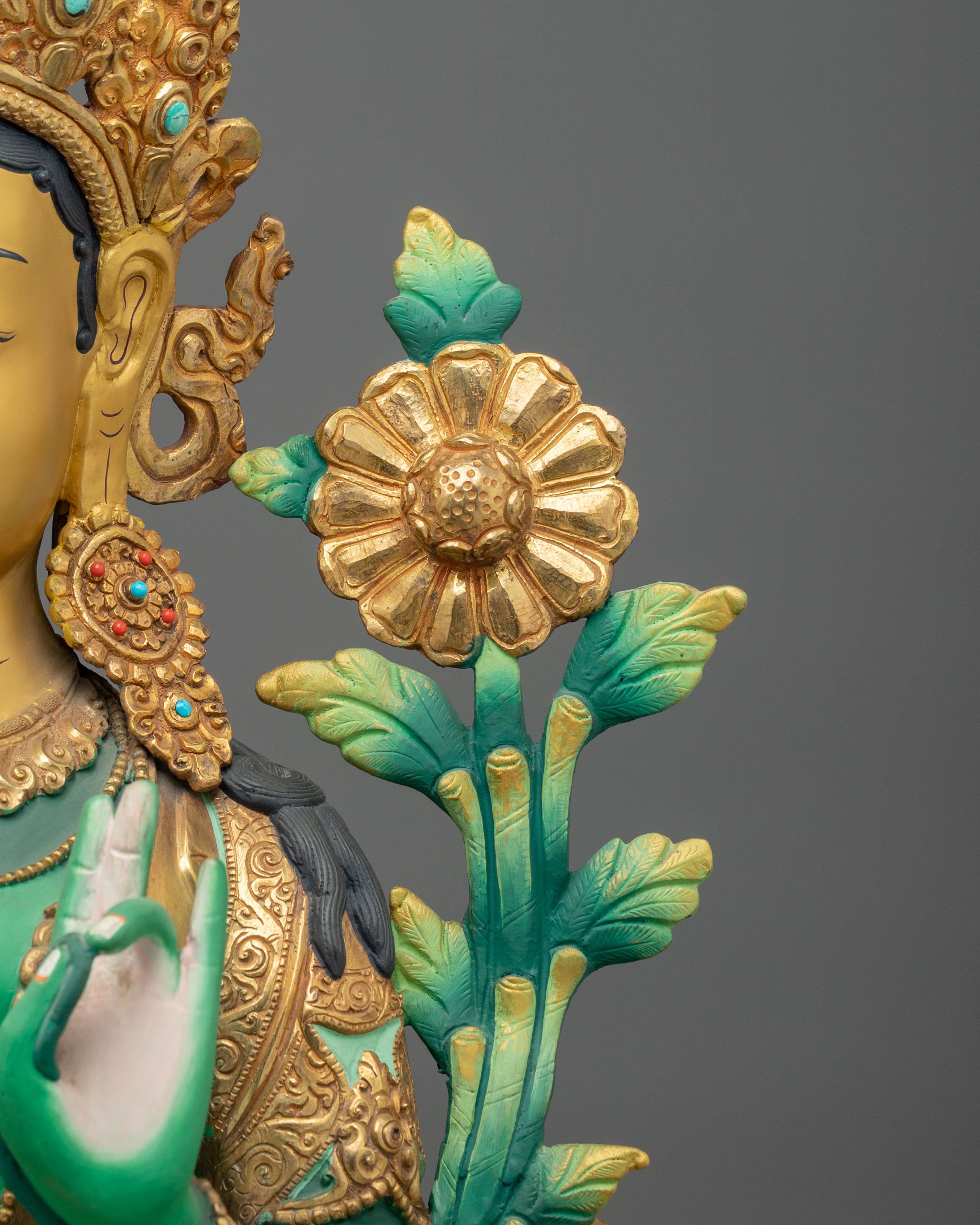 Green Tara Copper Statue with 24K Gold Gilding
