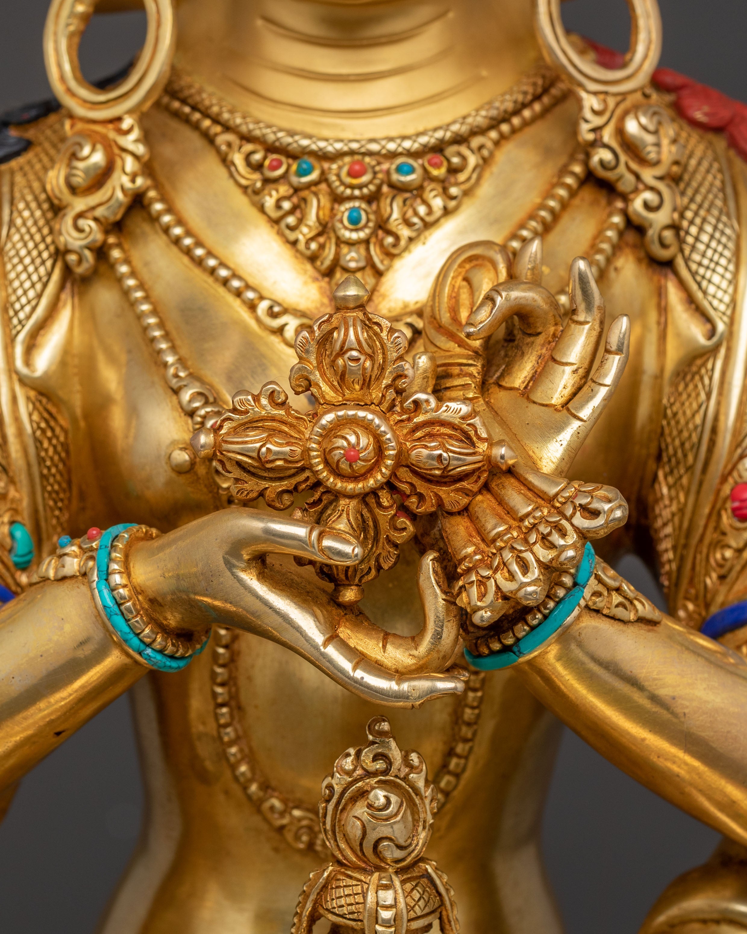 Three Life Long Deities Sacred Statue Set – Exquisite 24K Gold Gilded Copper