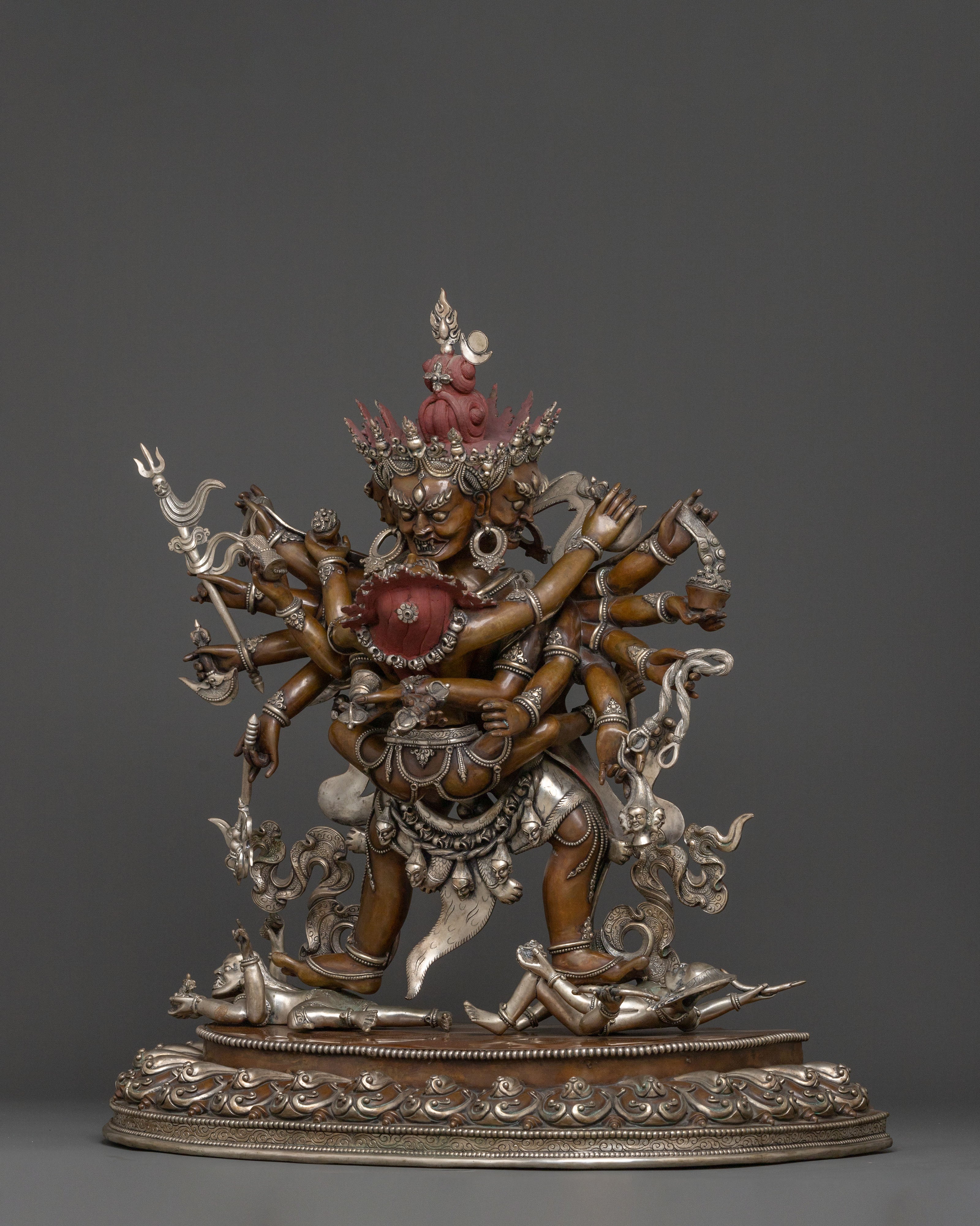 Chakrasamvara Oxidized Copper Statue | Silver-Plated