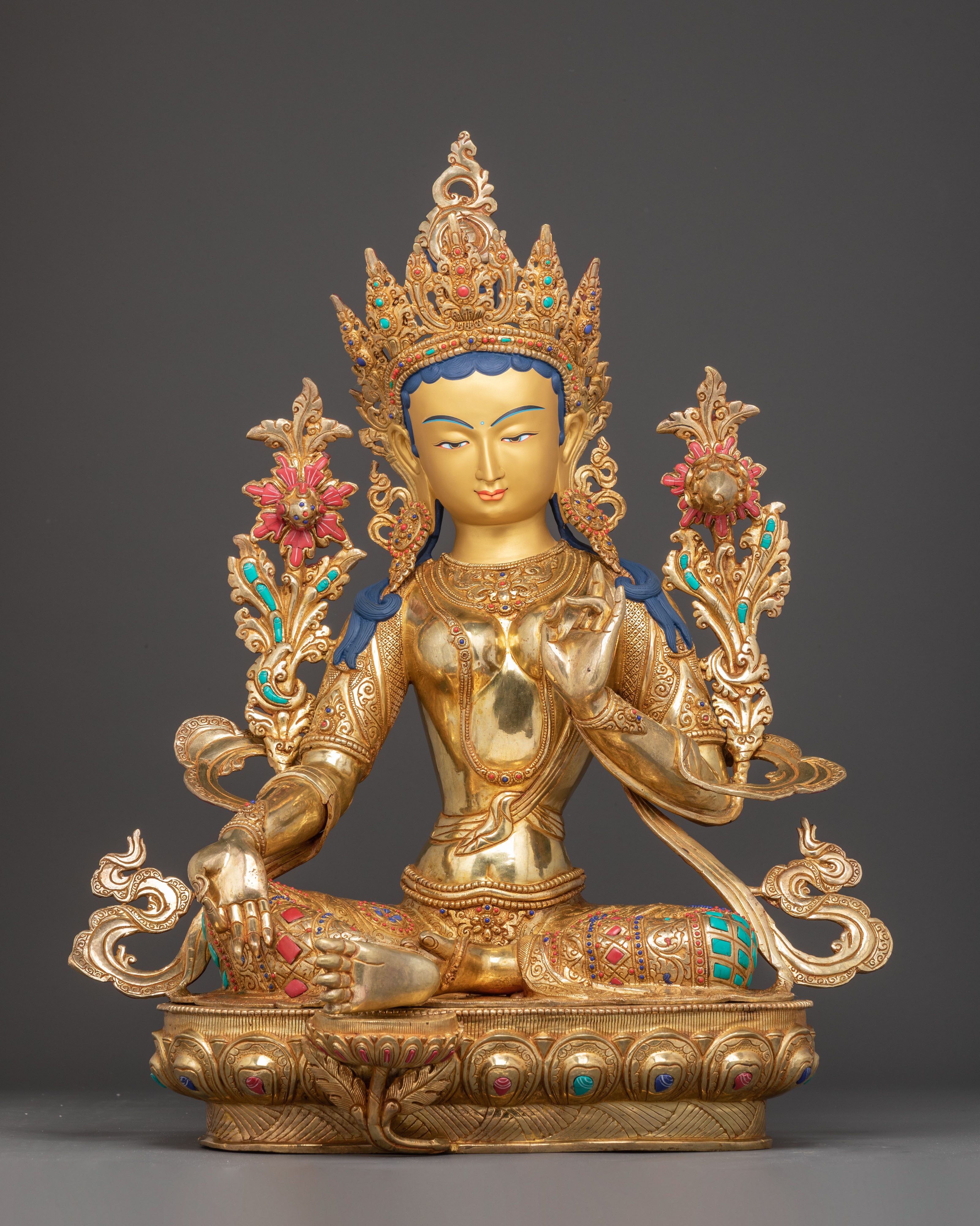 Handmade Serene Sculpture of Mother Green Tara