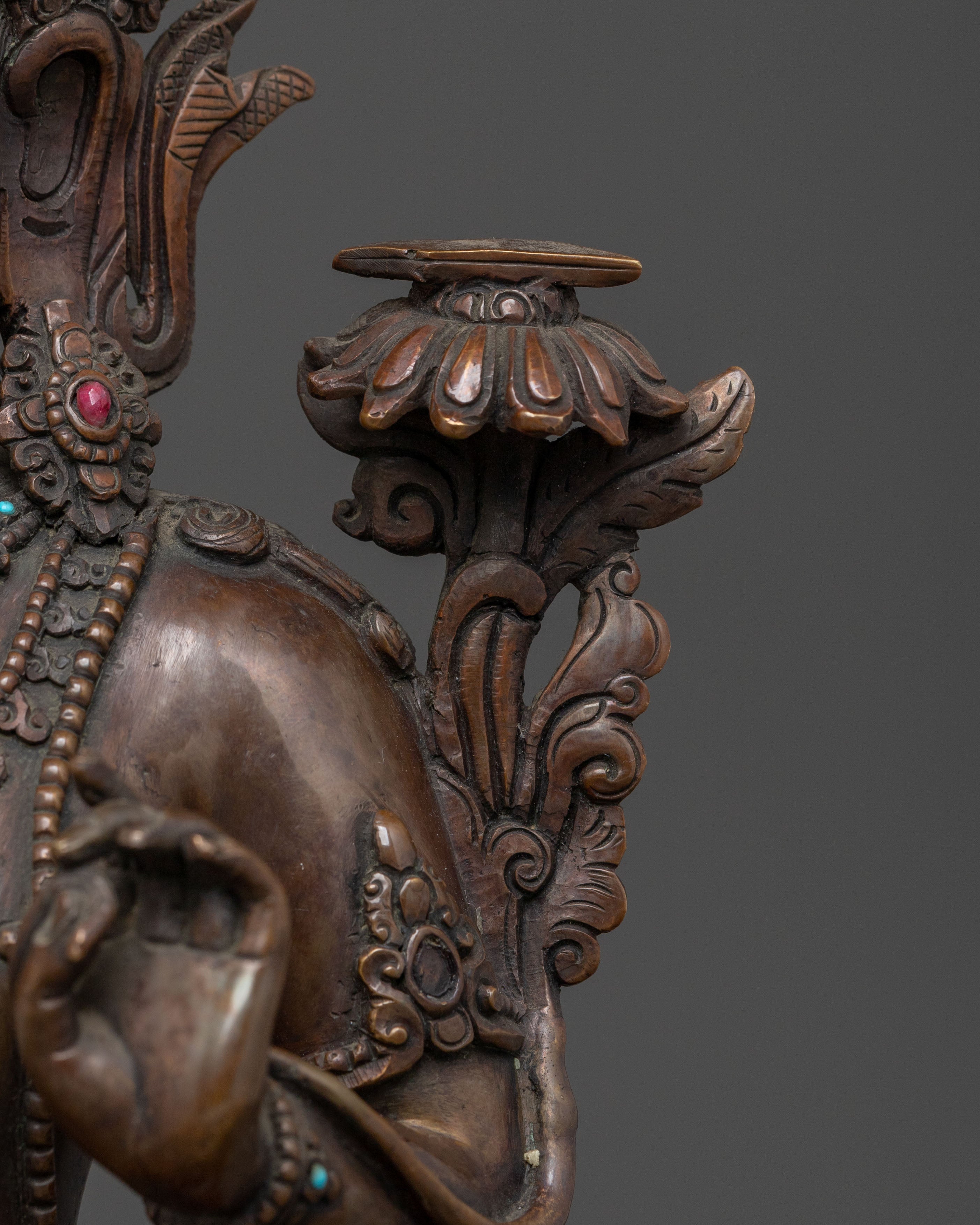 Wisdom Statue of Manjushri: Oxidized Copper Figurine