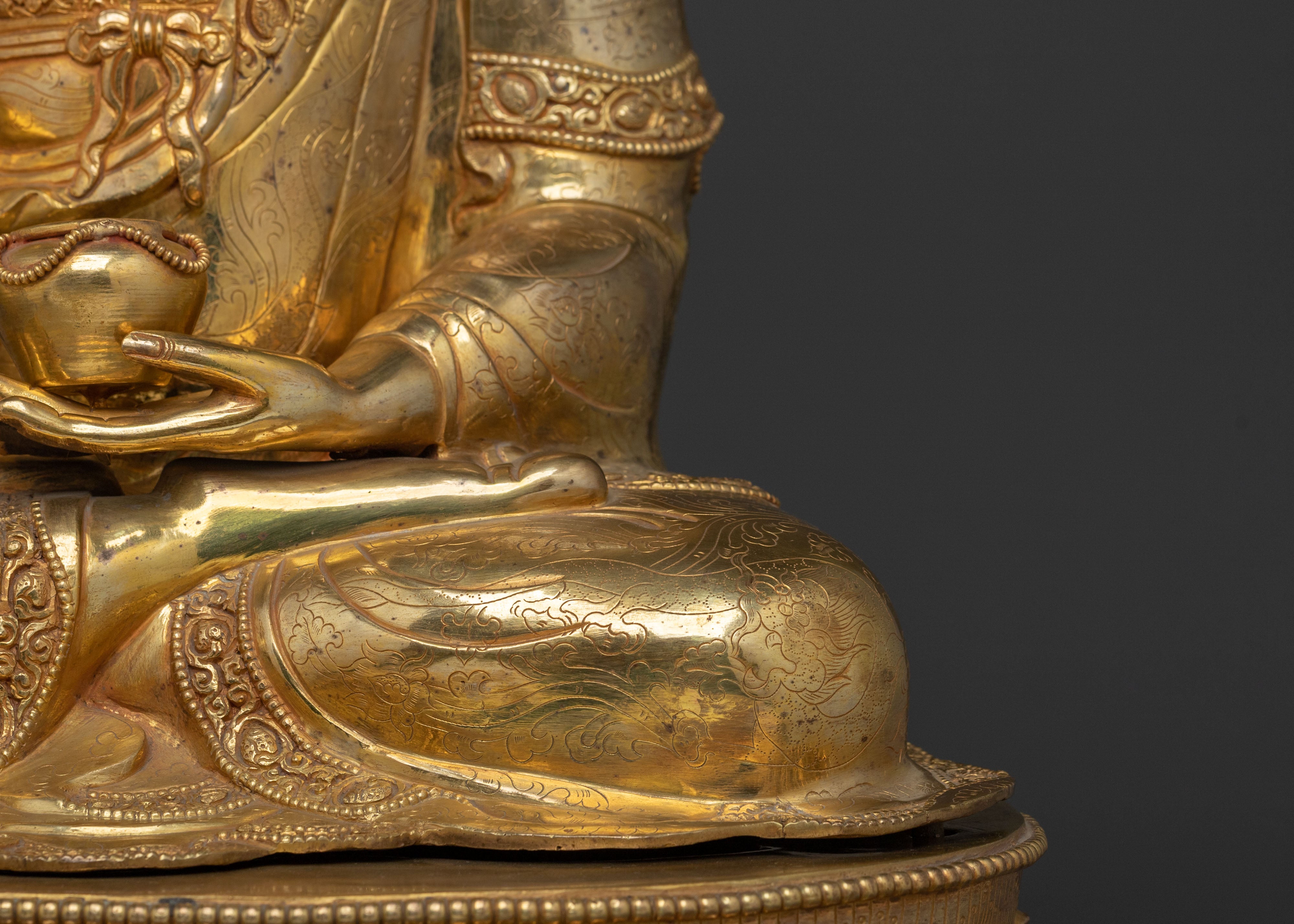 Dharma Teacher Shakyamuni Buddha Sculpture with 24K Gold Gliding