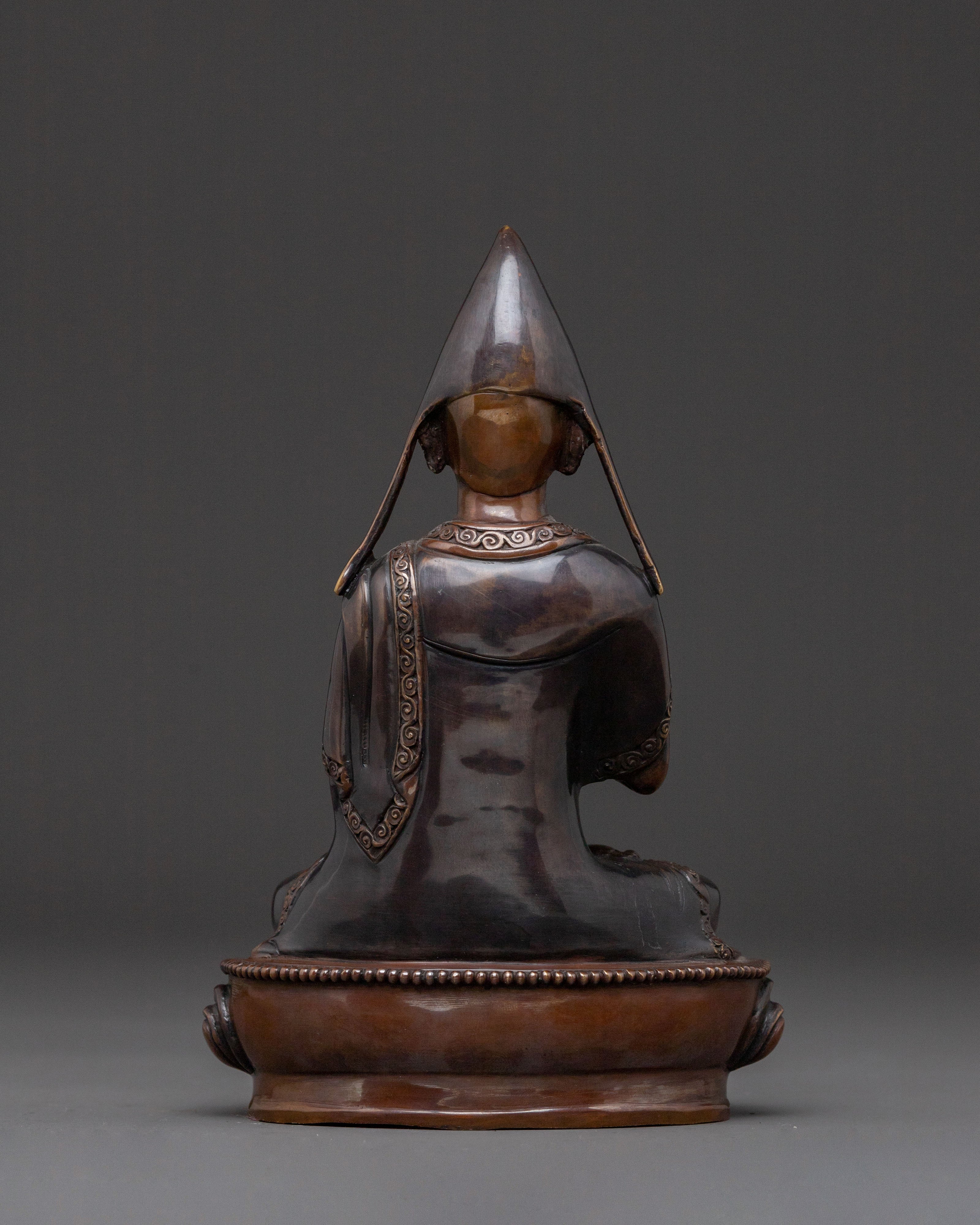 Tsongkhapa with Disciples Oxidized Copper Statue