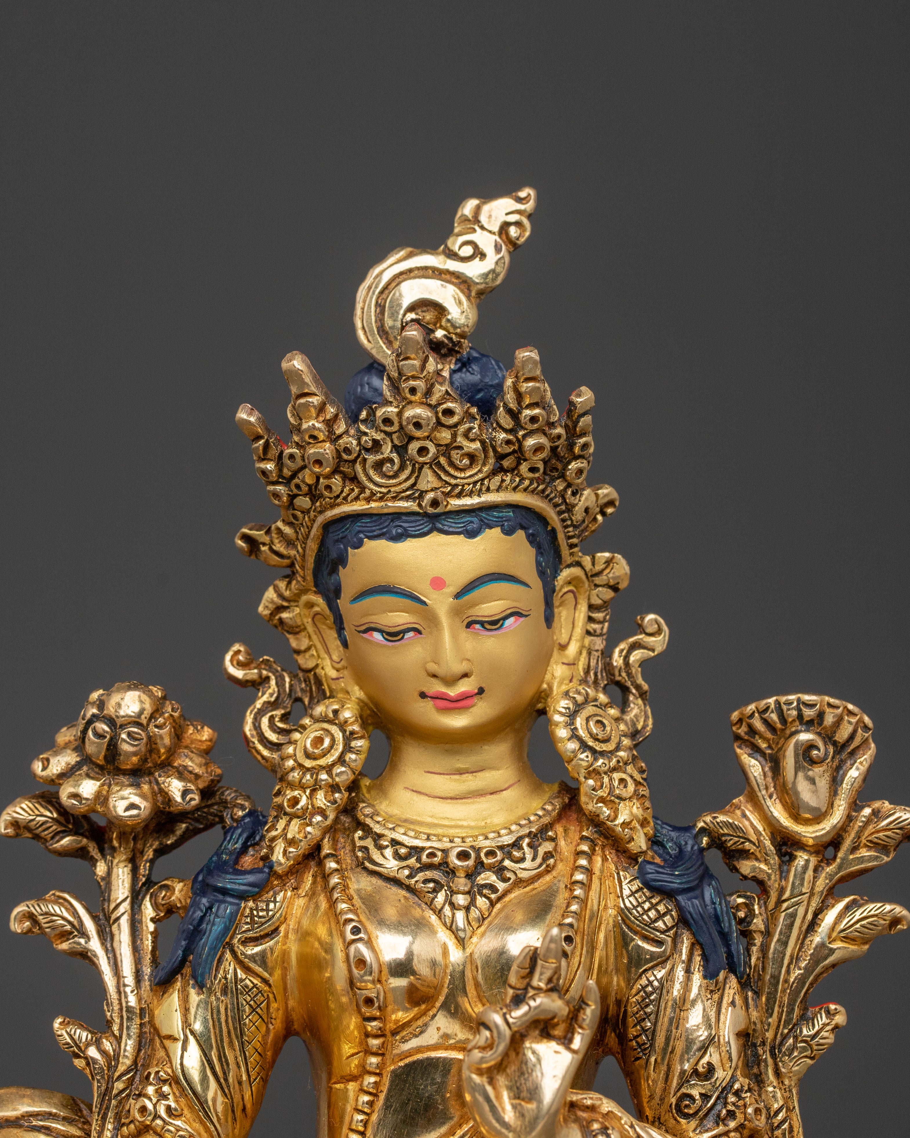 Green Tara Mother of Compassion Statue: 24K Gold Gilded