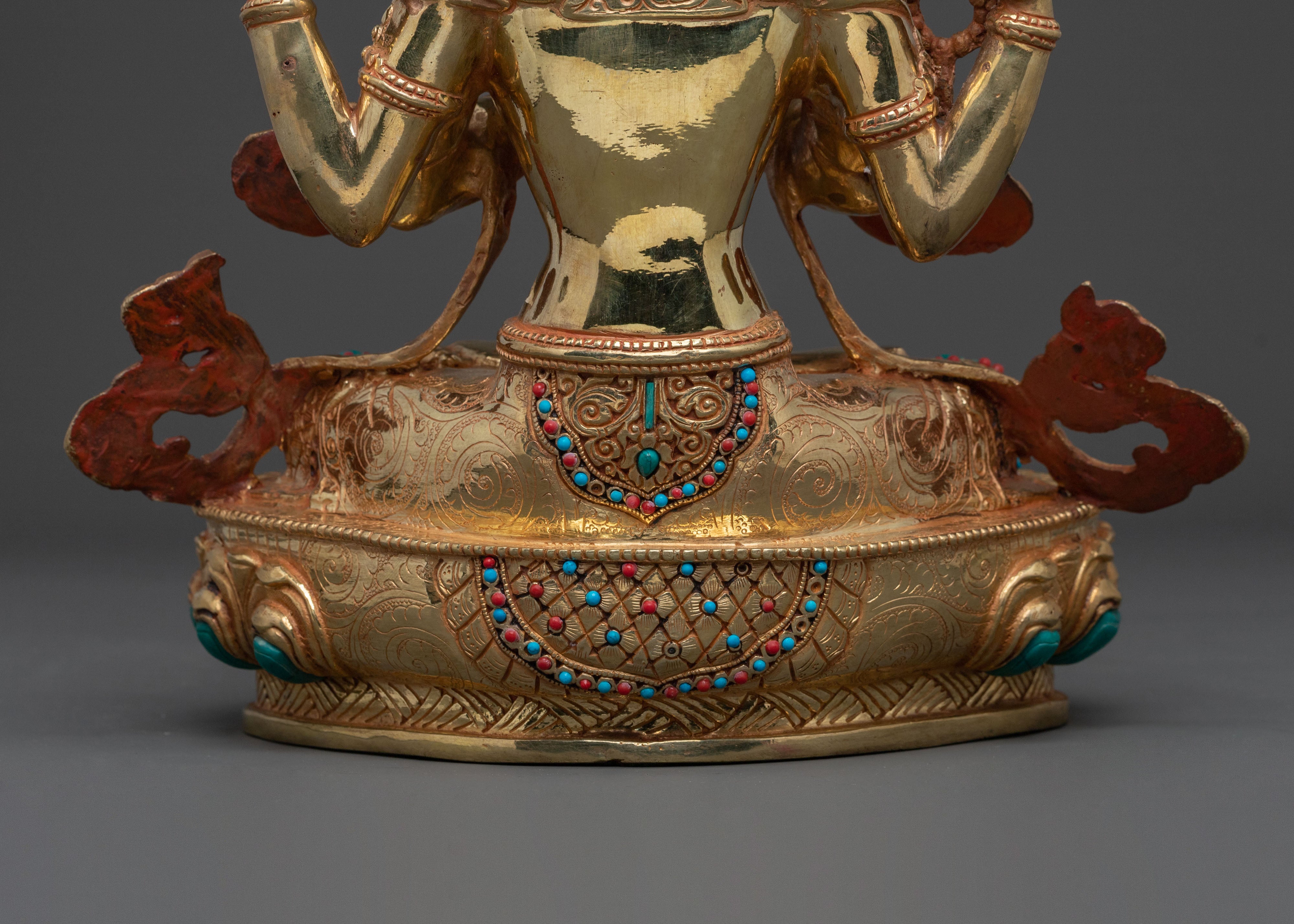 Chenrezig: 24k Gold Gilded Sculpture