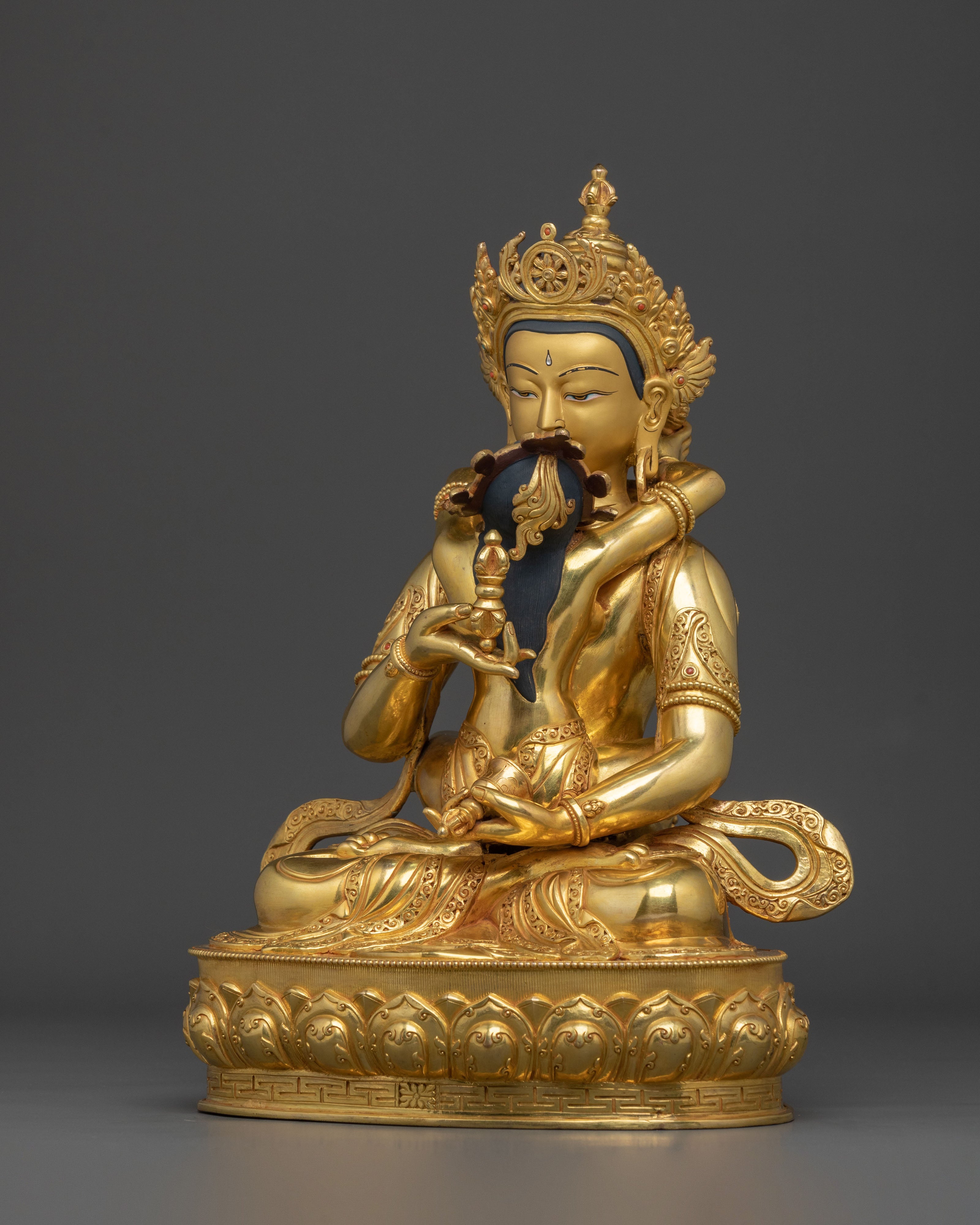 Vajrasattva Sacred Sculpture with Consort in Gilded Copper