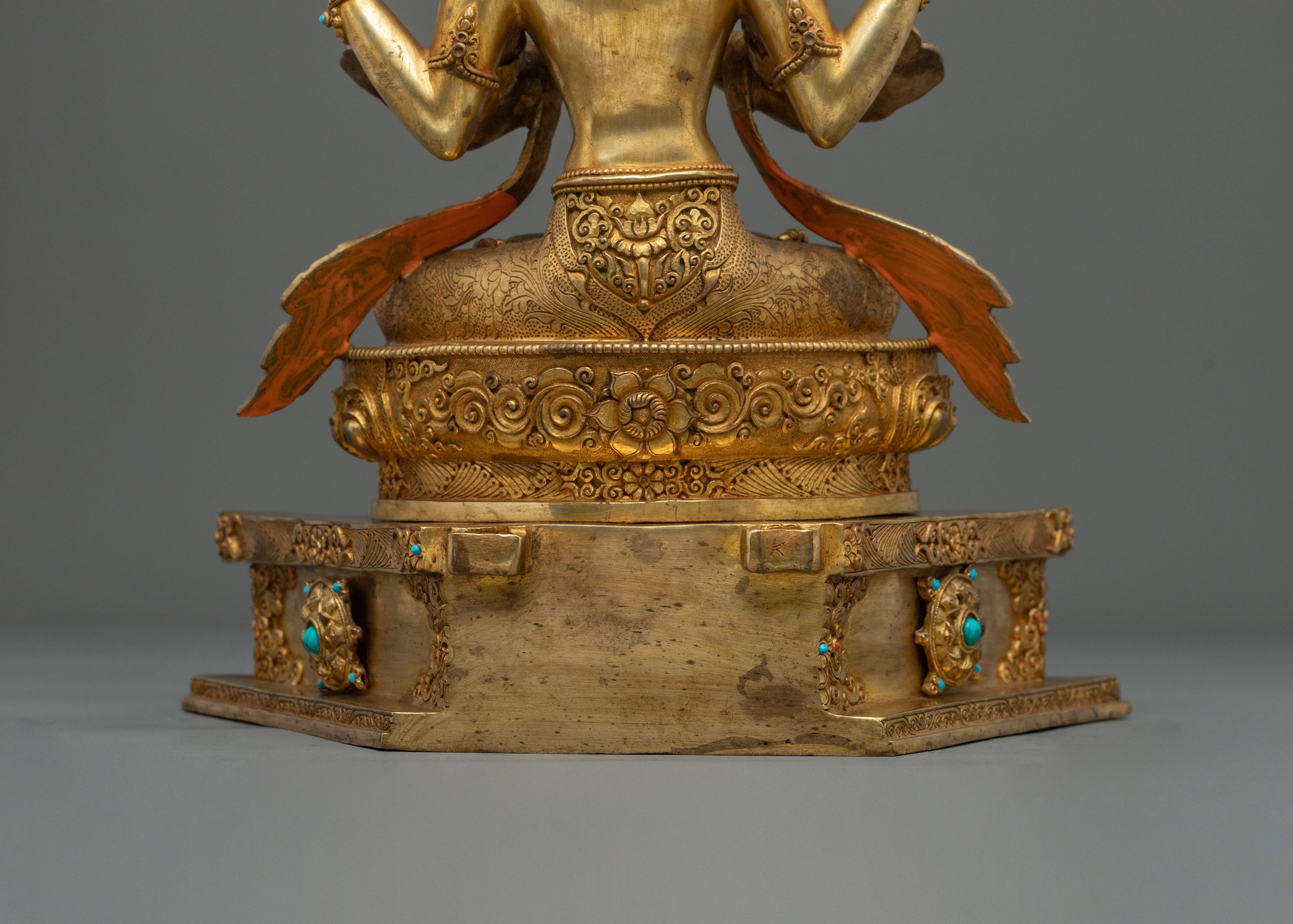 Chenrezig Fire Gold Gilded Statue | Buddhist Figurine