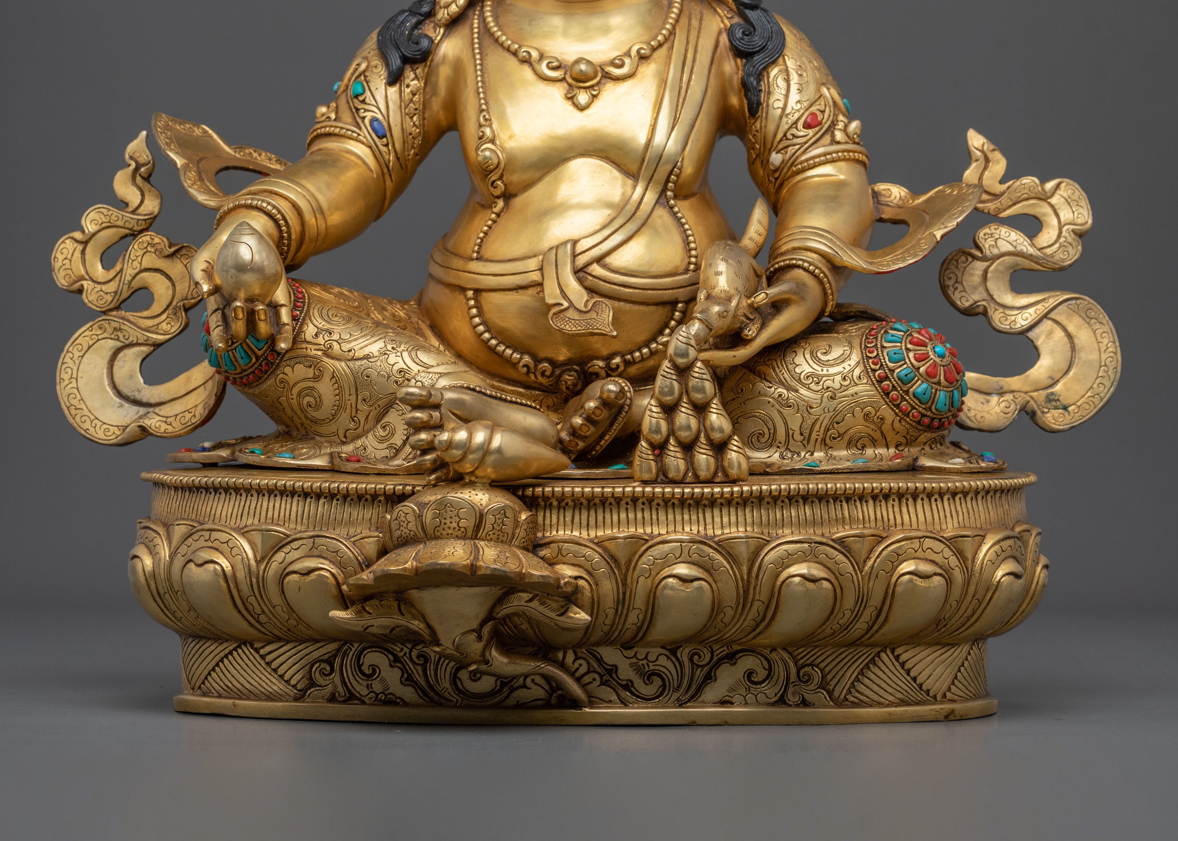 Dzambhala Sculpture | 24K Gold Gilded Wealth Deity