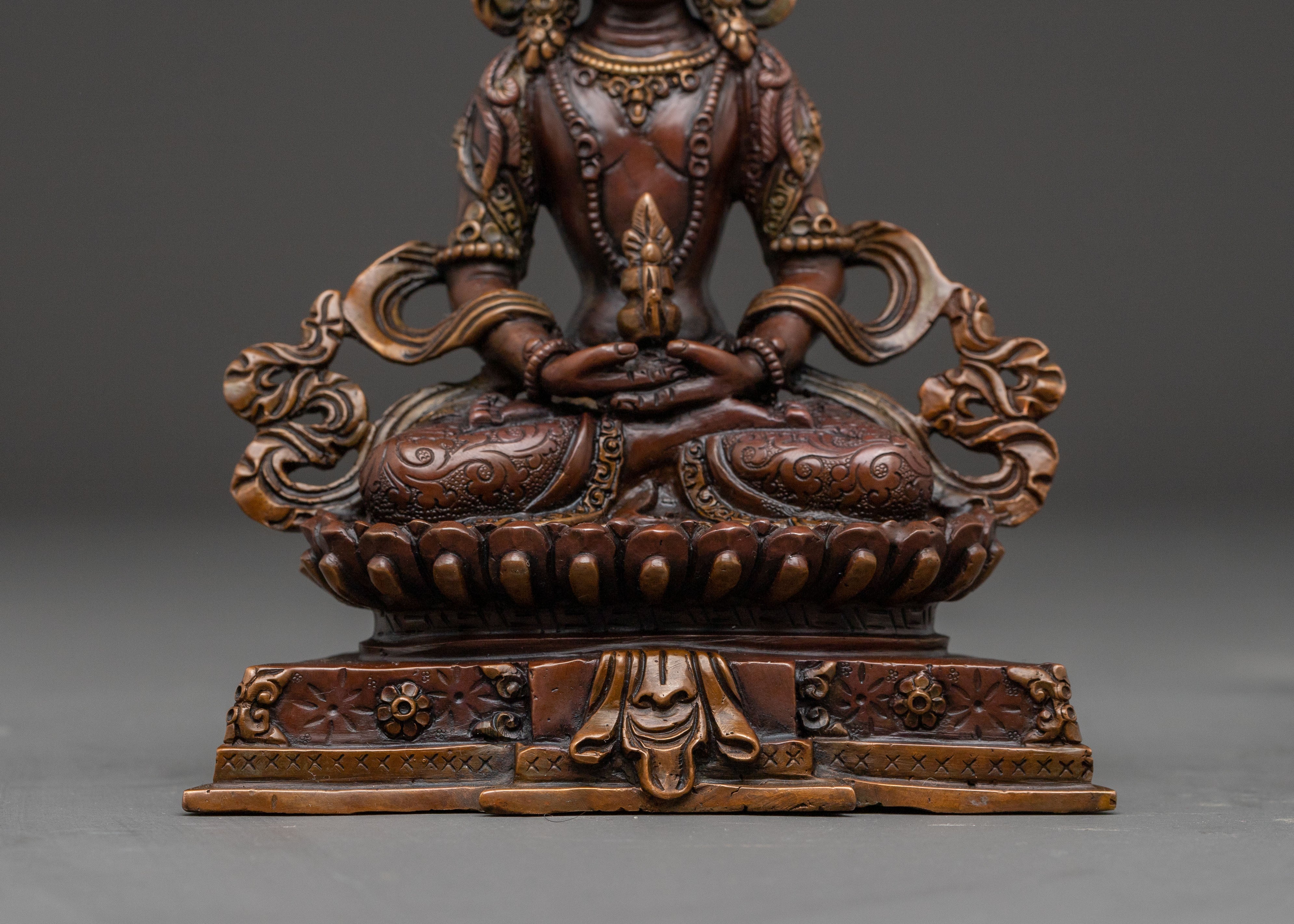 Amitayus Peaceful Longevity Statue - Oxidized Copper