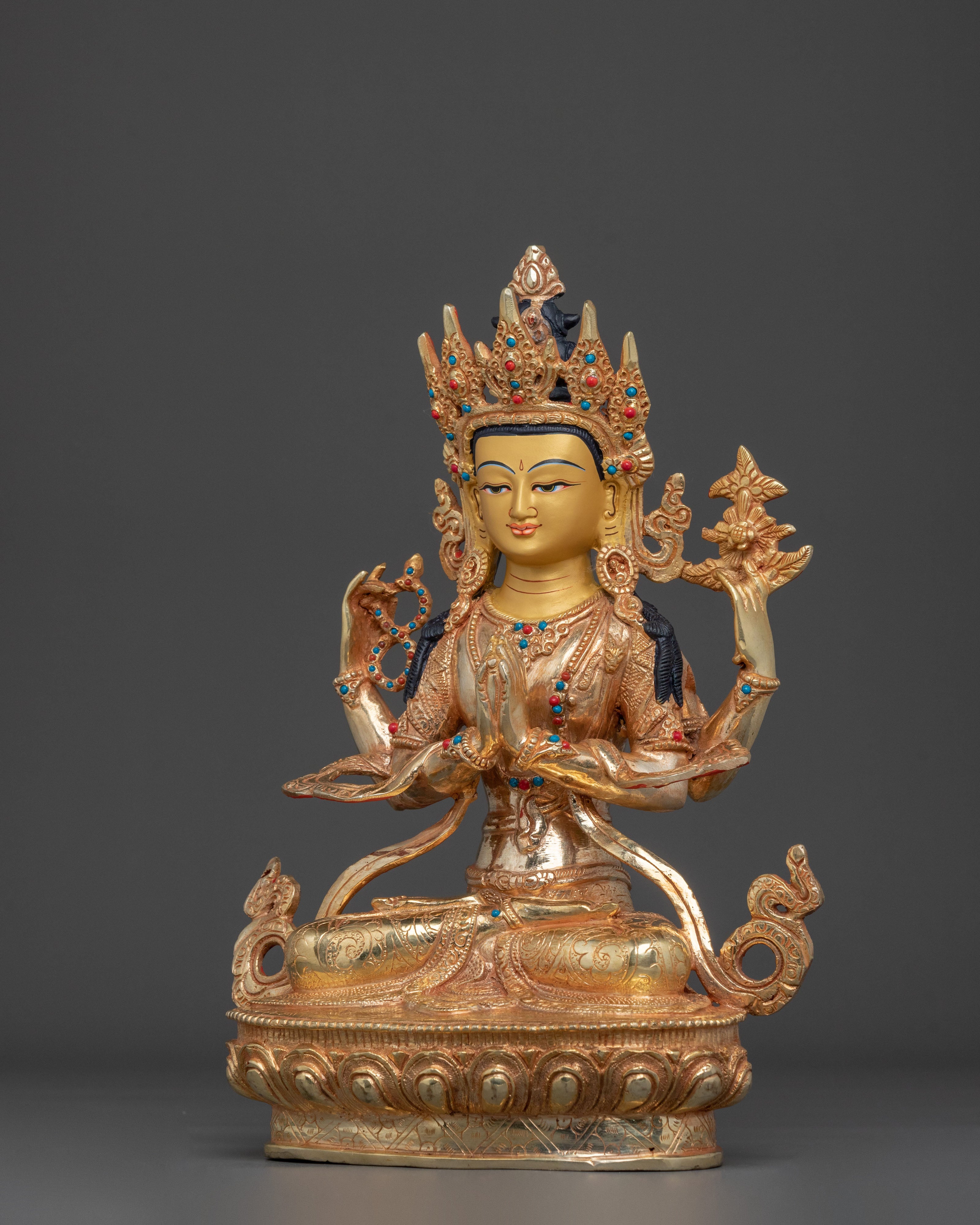 Chenrezig Statue | 24k Gold Gilded Guardian