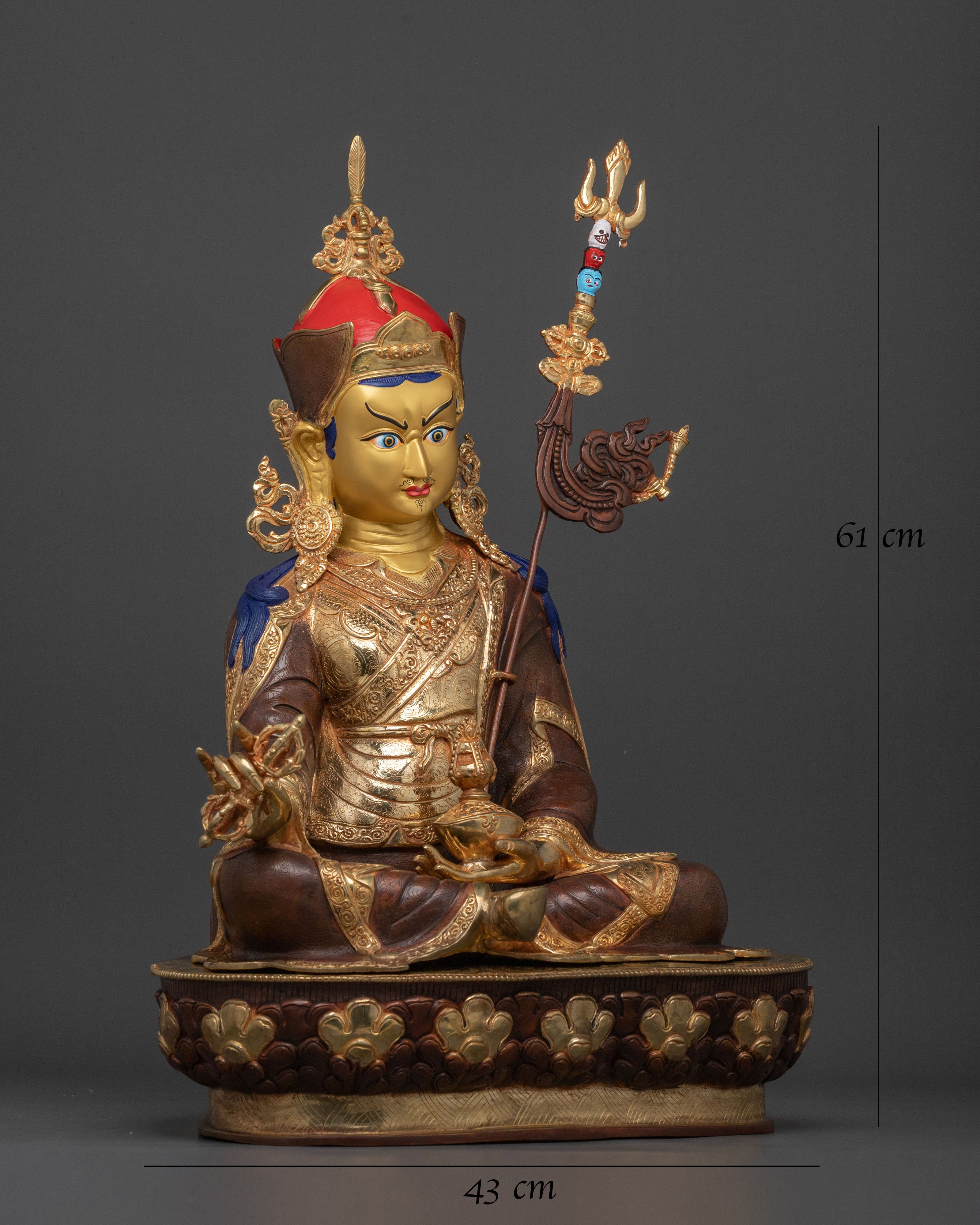 Guru Rinpoche Buddhist Altar Decor Statue in Pure 24K Gold