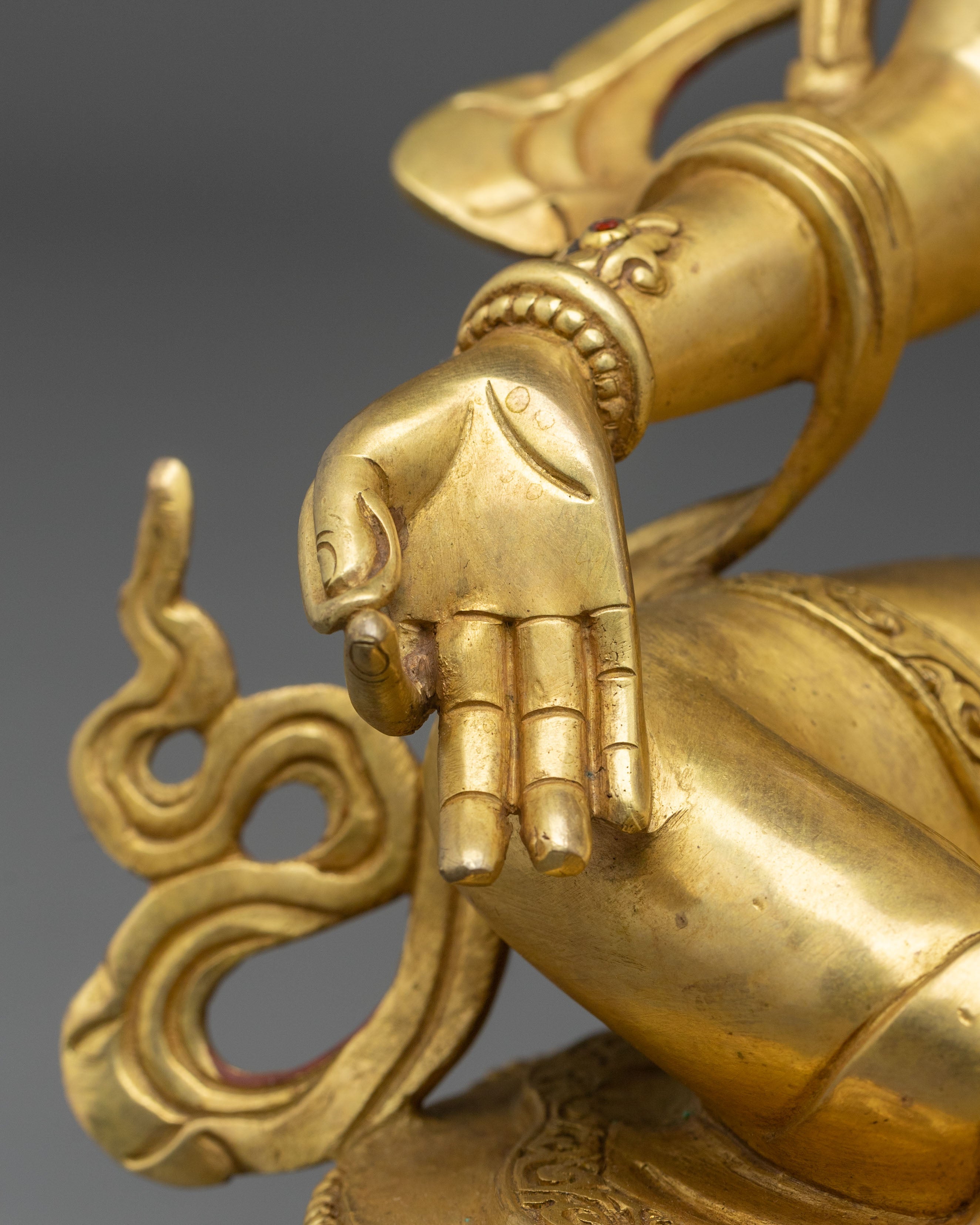 Protector Green Tara Himalayan Sculpture: 24K Gold Gilded