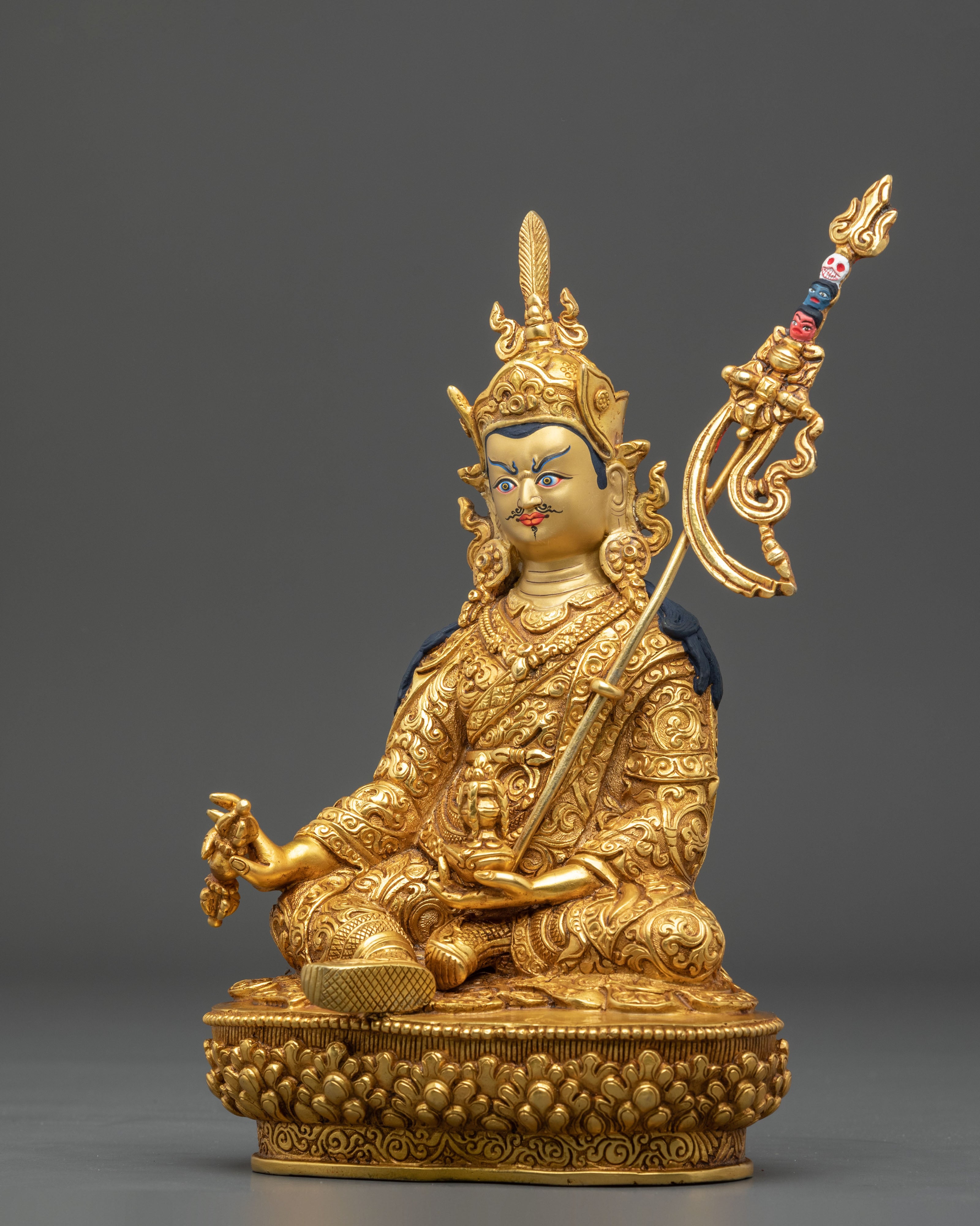 Handmade Guru Rinpoche Spiritual Sculpture with 24K Gold Gliding