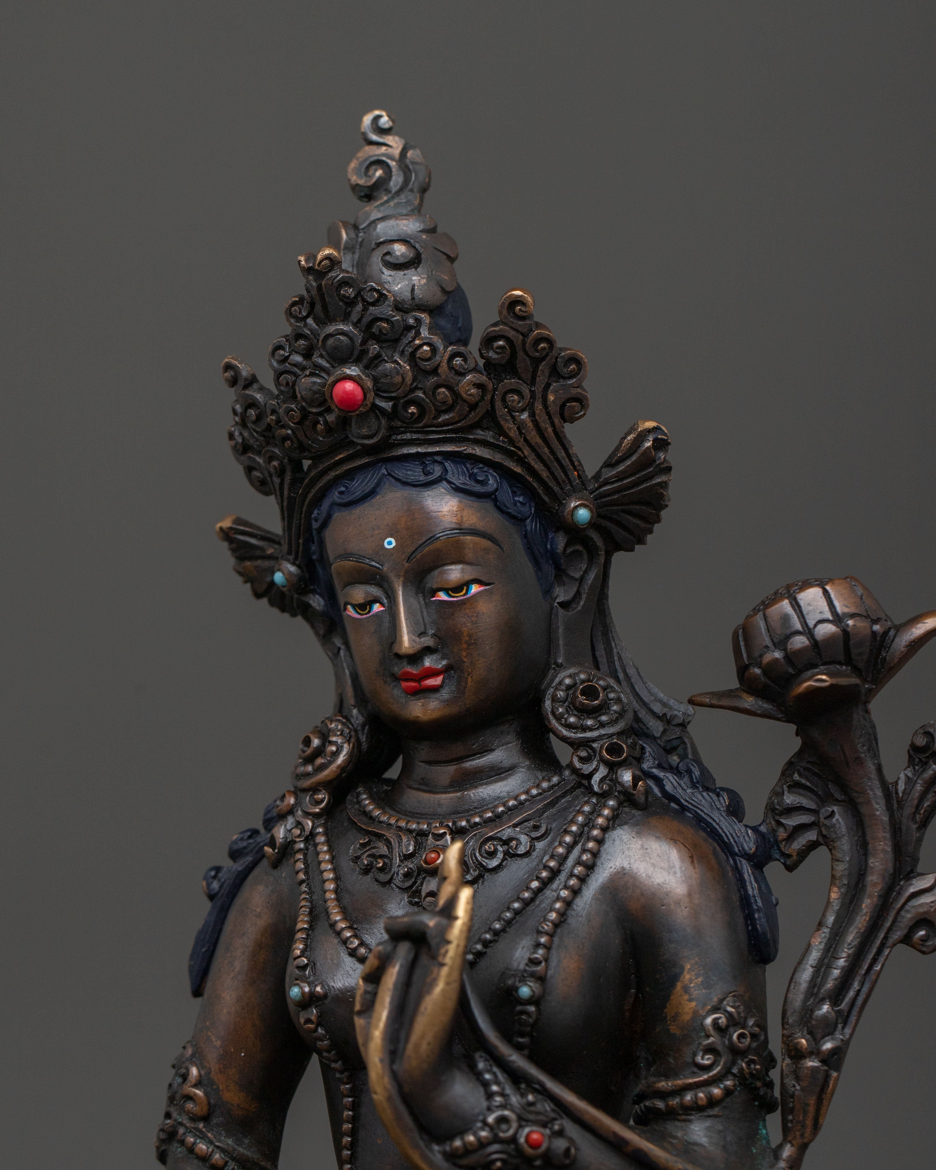 Green Tara Sculpture | Oxidized Copper Goddess