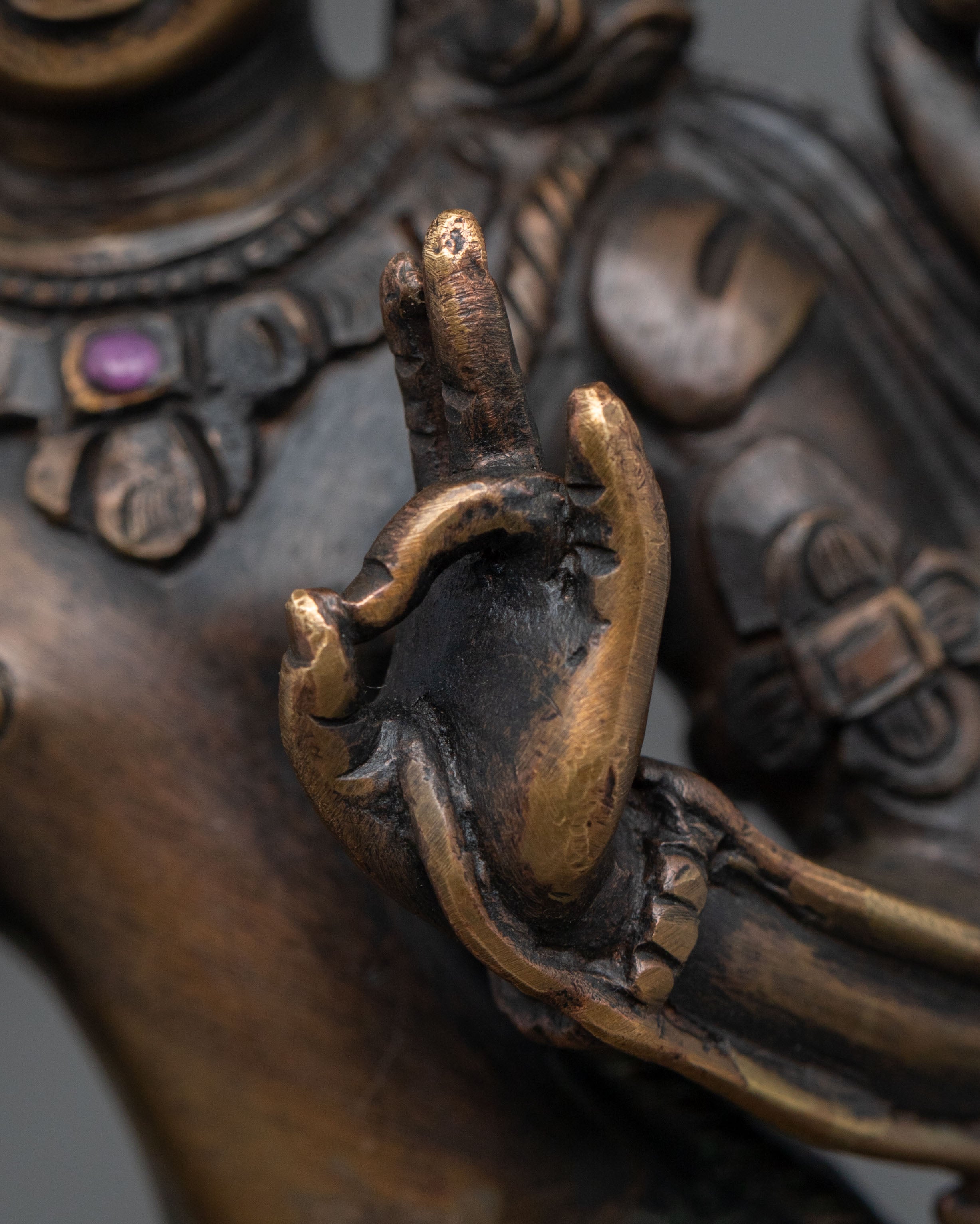 Padmapani Oxidized Copper Sculpture | Serene Bodhisattva Art