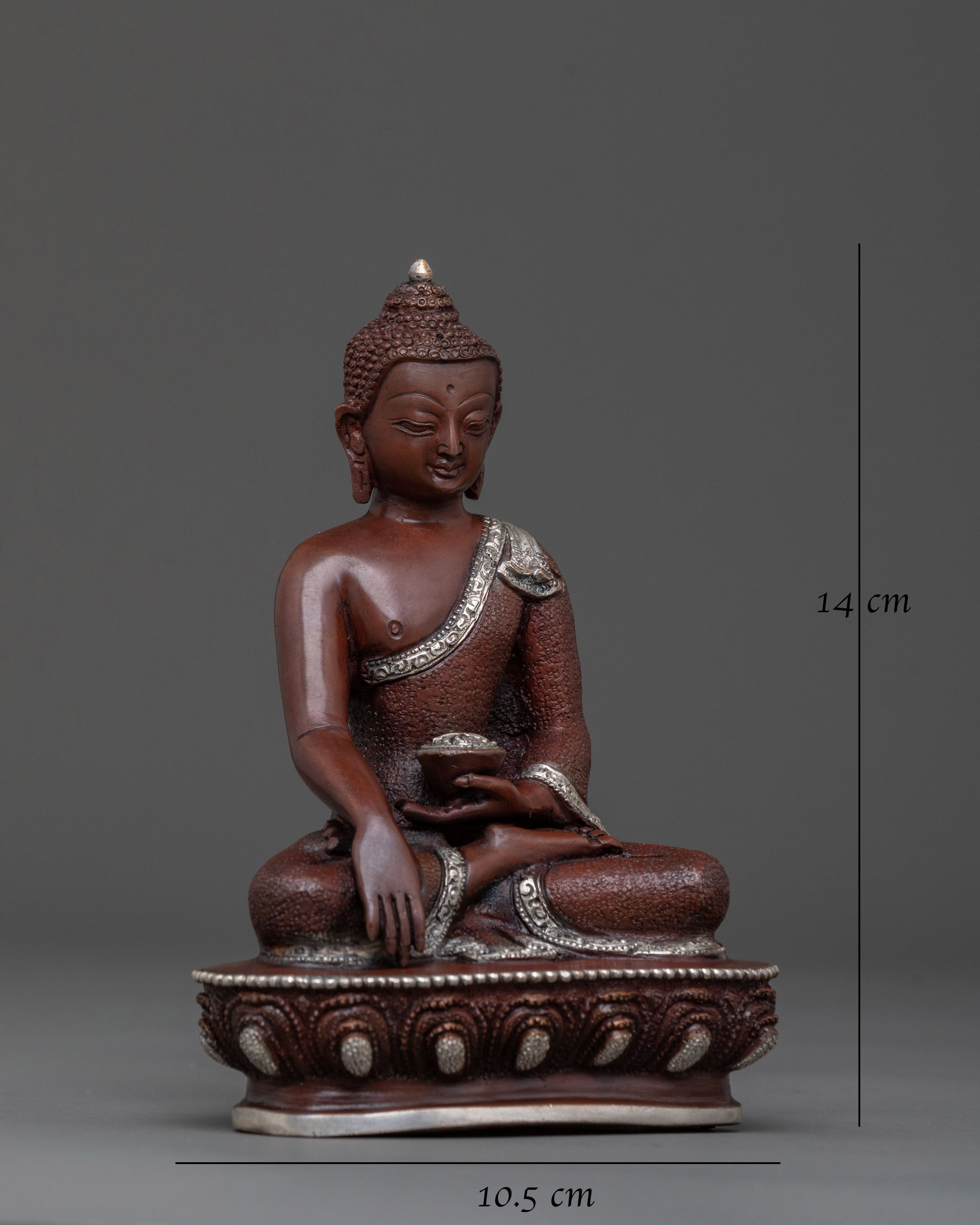 Shakyamuni Buddha Statue in Copper Body with Silver Plating