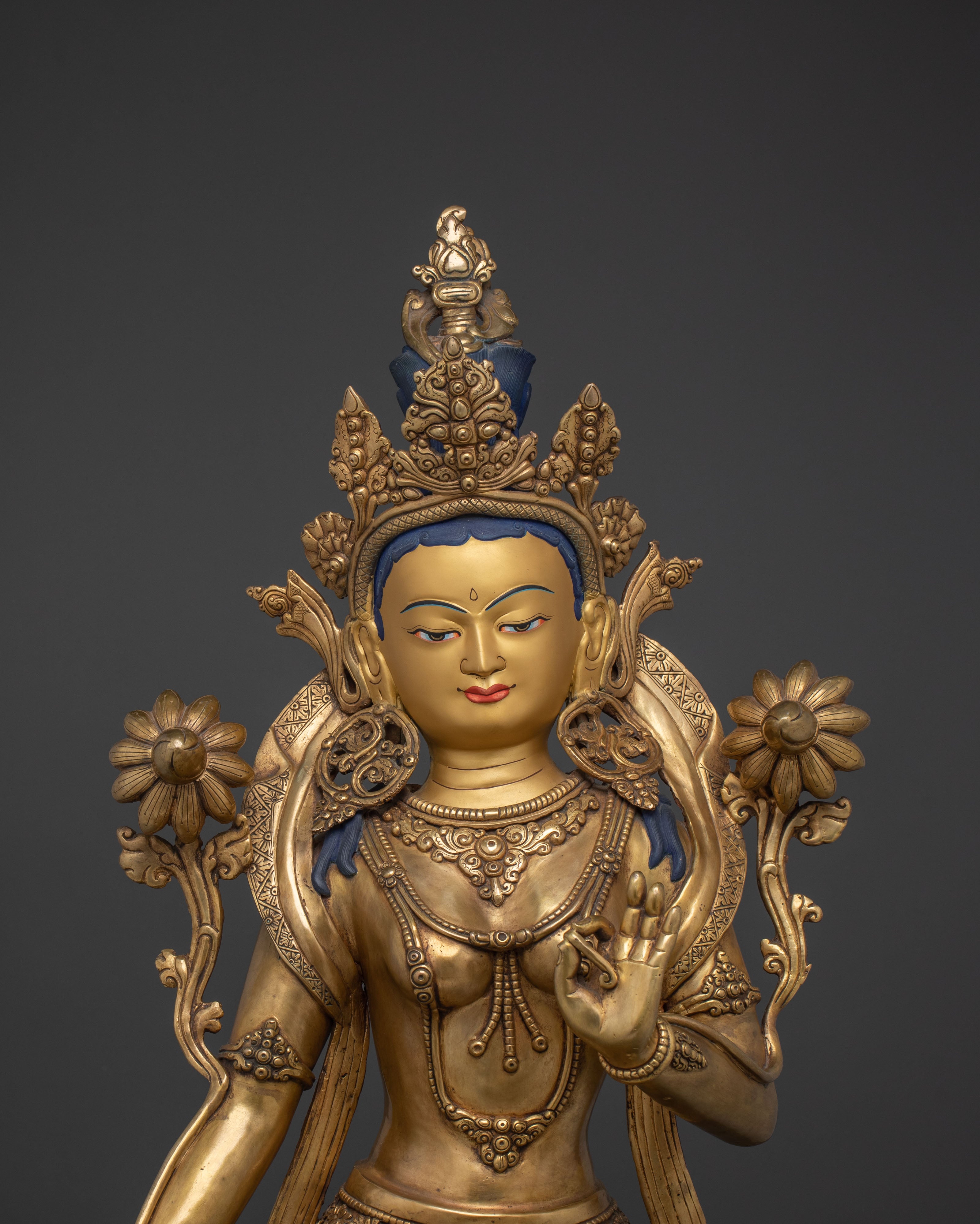 Standing Tara Sacred Statue: 24K Gold Gilded