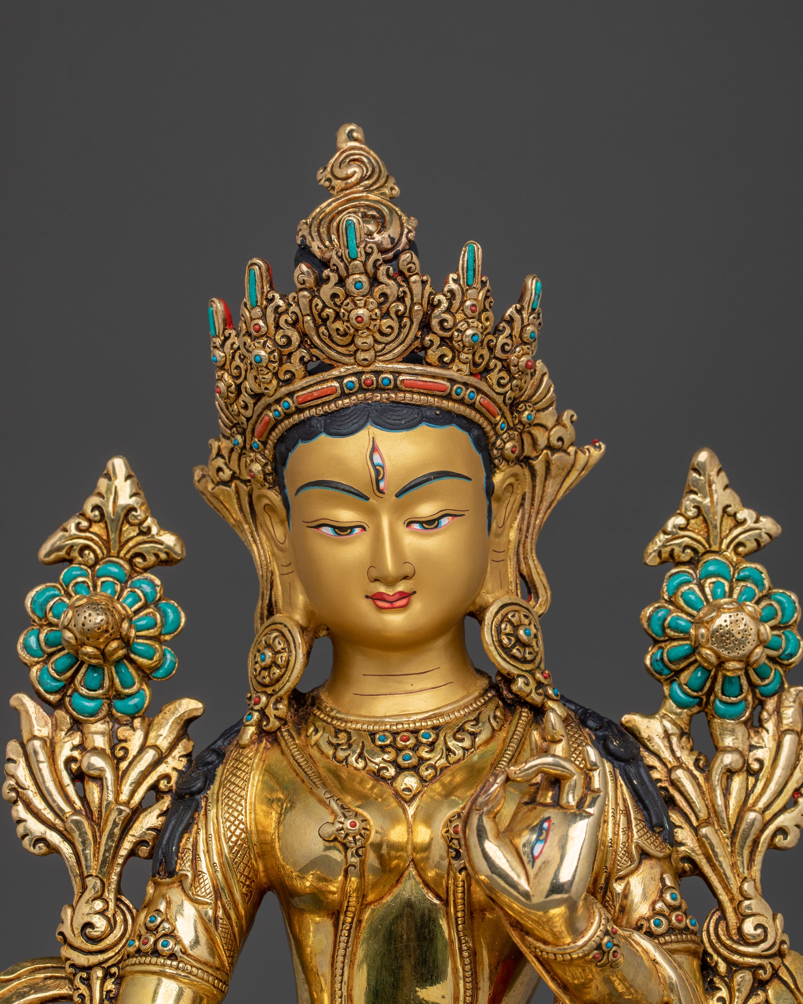White Tara Tibetan Buddhist Statue | Gold Gilded Copper Sacred Sculpture