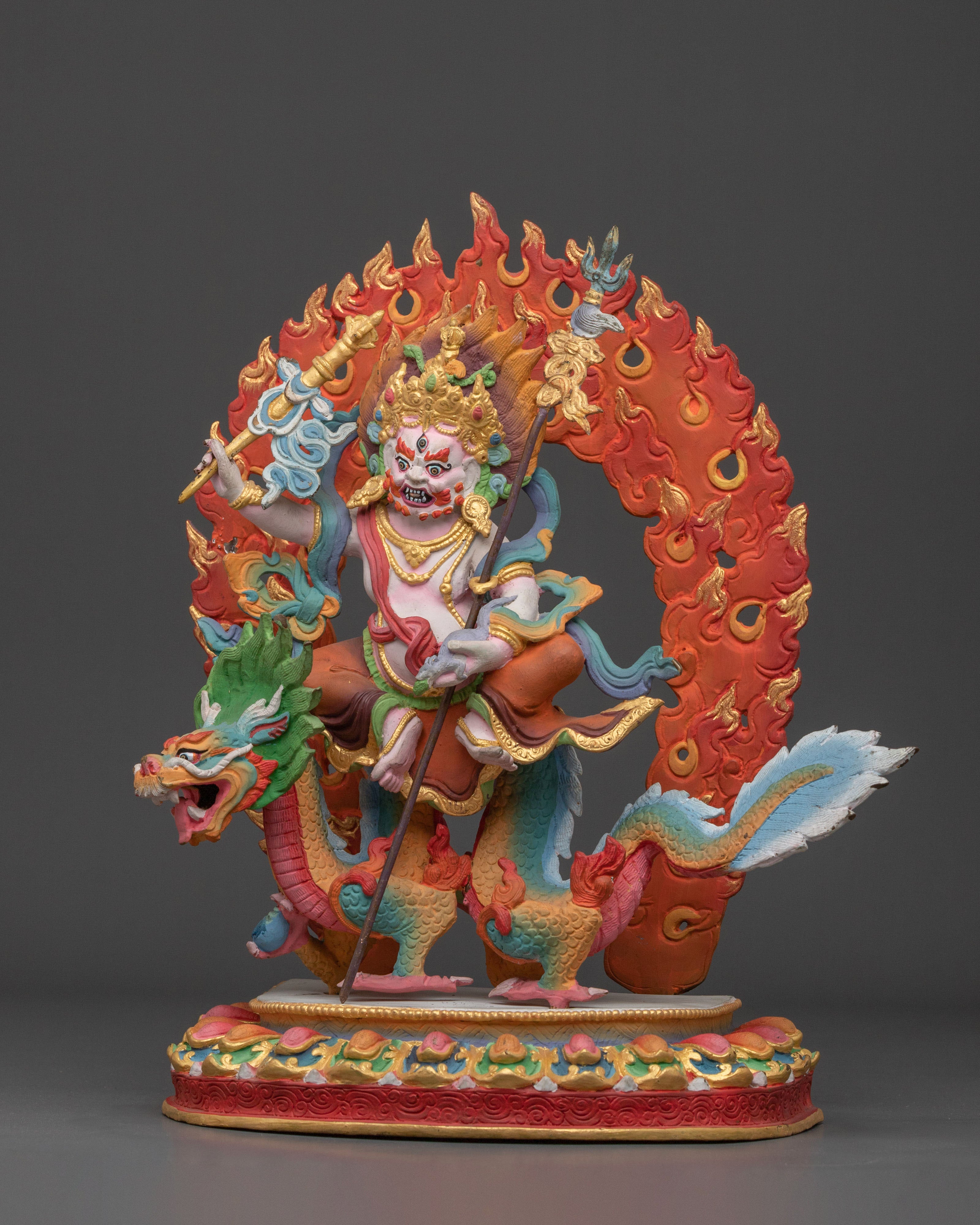 Hand Carved White Dzambhala Statue | Buddhist Wealth Decity