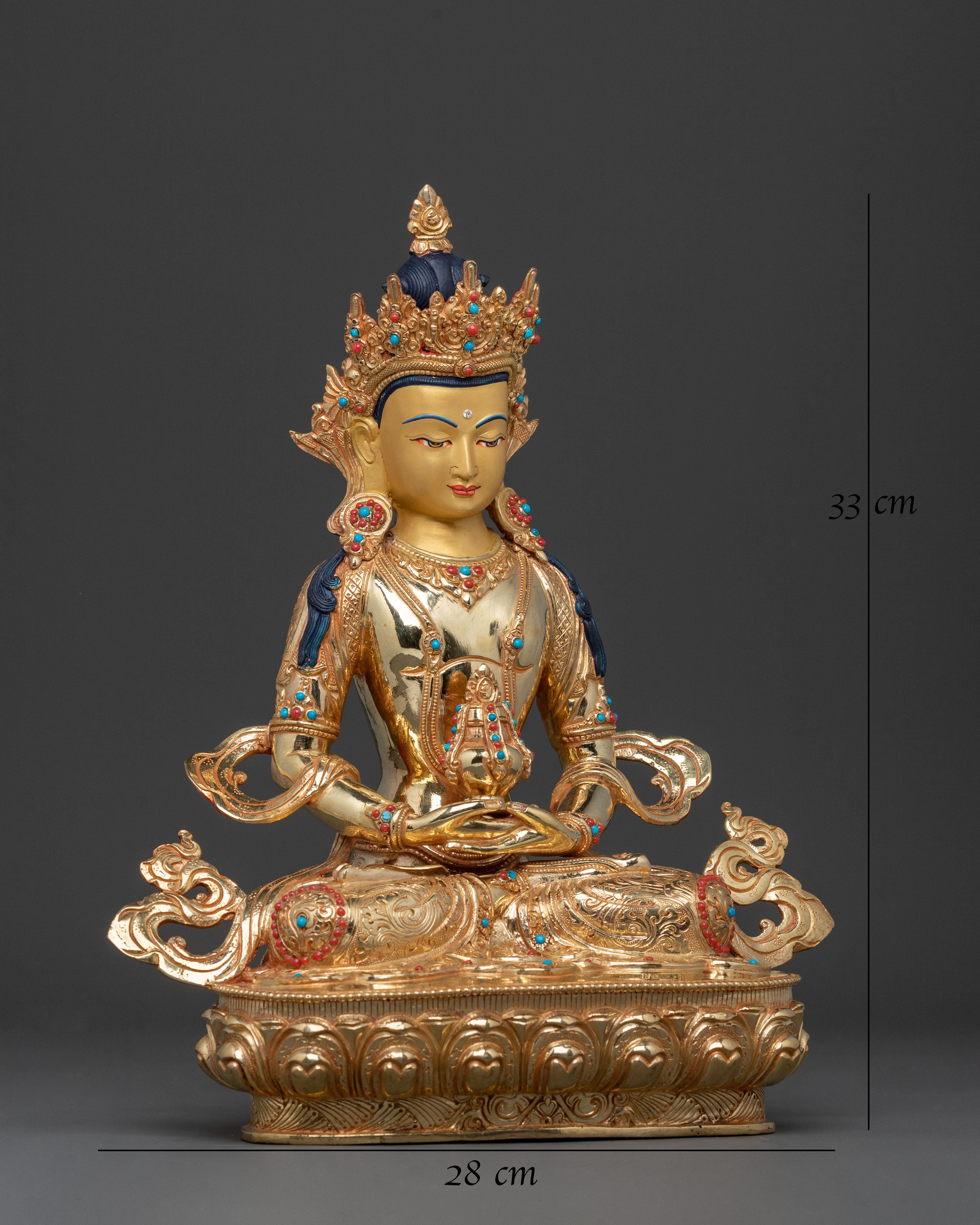 Amitayus Buddha Immortality Statue, Gold Gilded