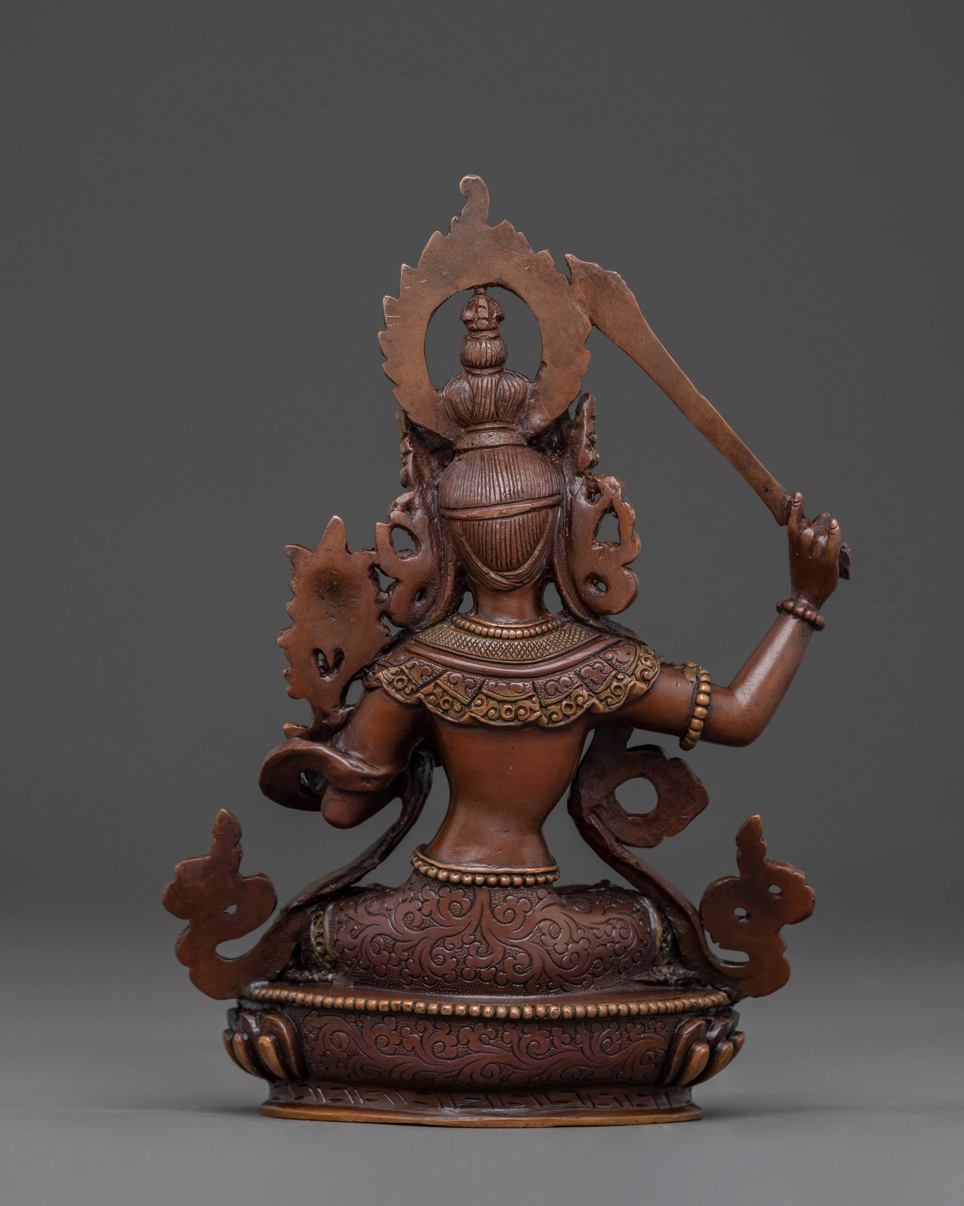 Manjushri Bodhisattva Sacred Statue - Oxidized Copper Finish