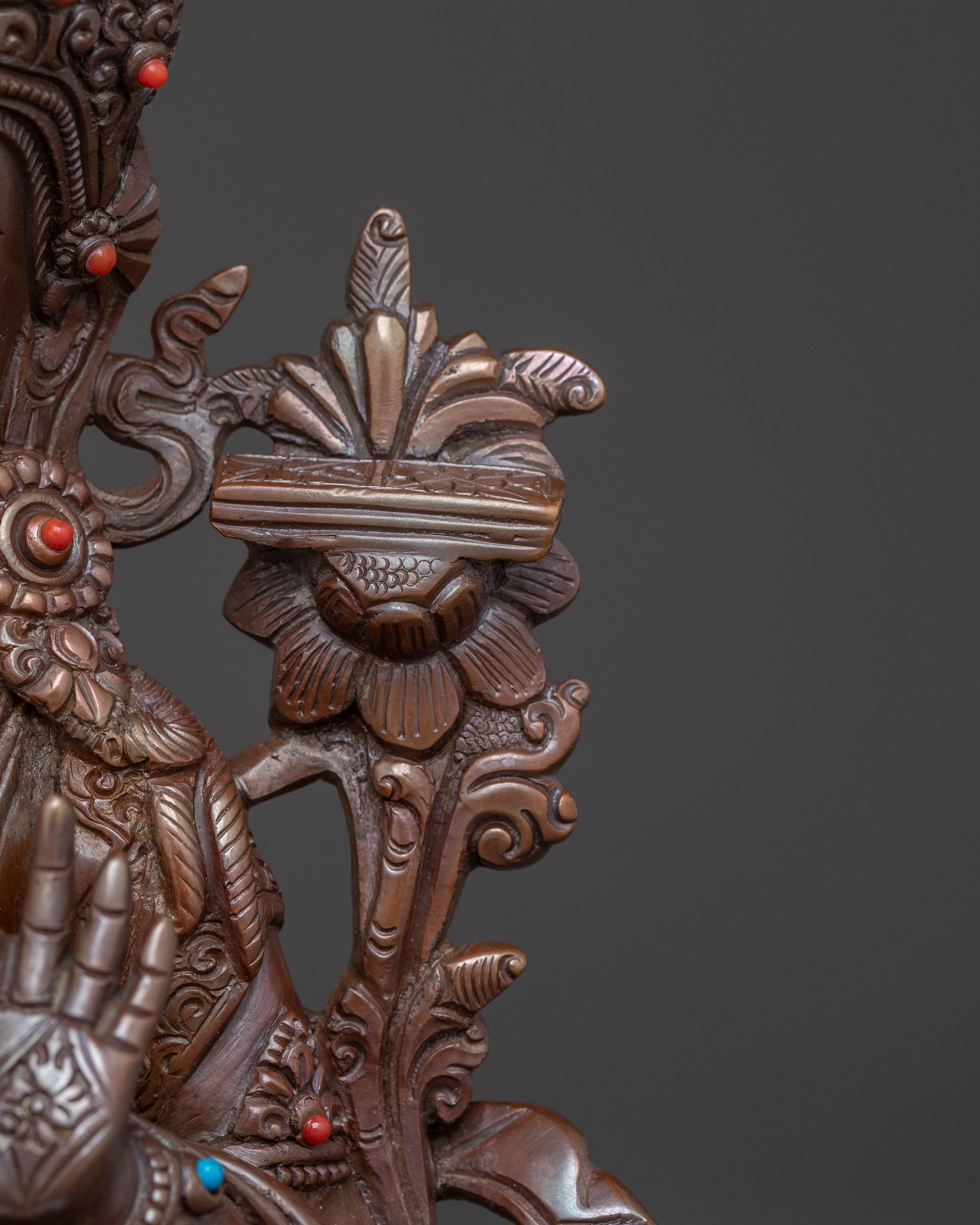 Manjushri Sword of Wisdom Statue - Oxidized Copper Art