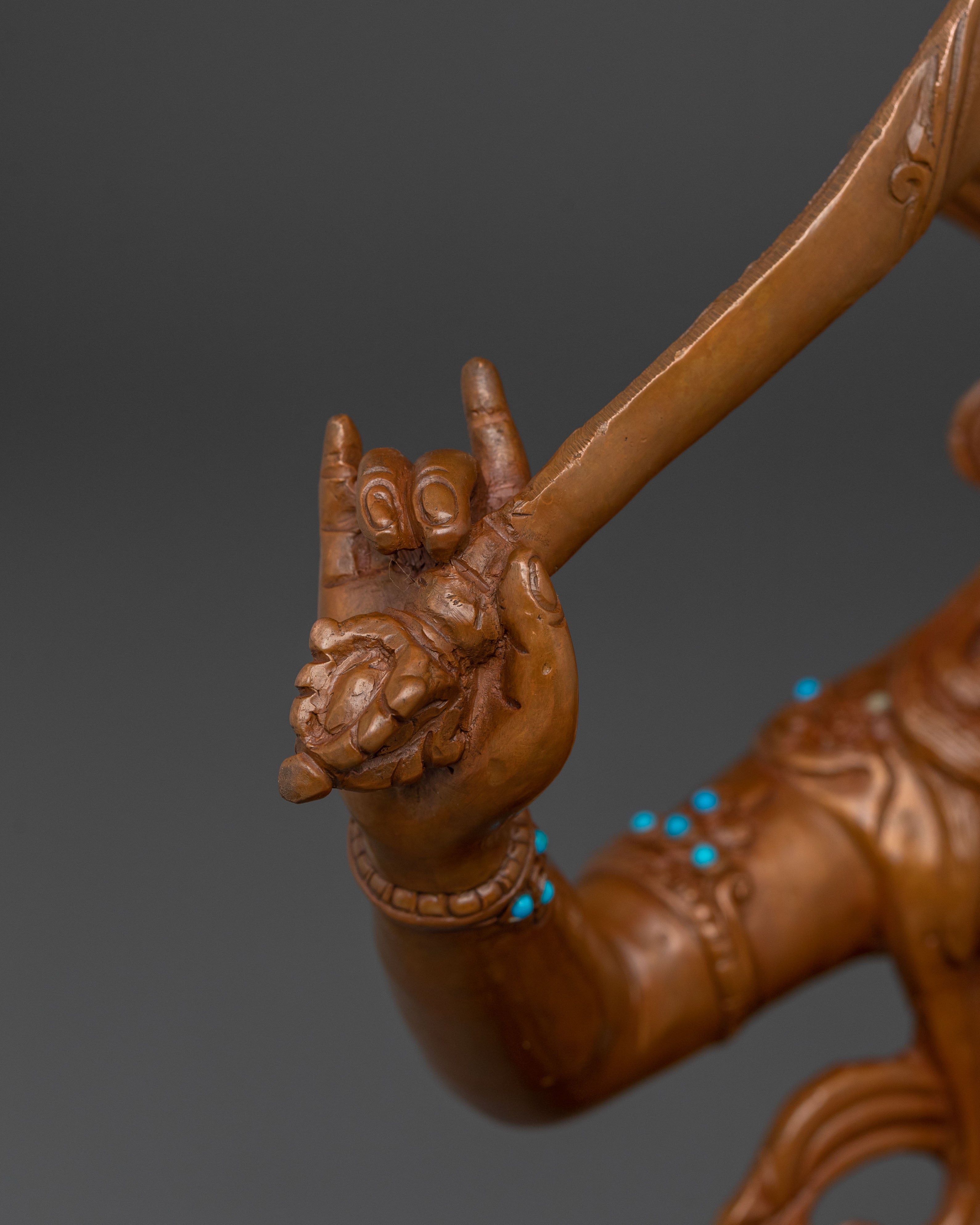 Handmade Manjushri Statue: Oxidized Copper Body