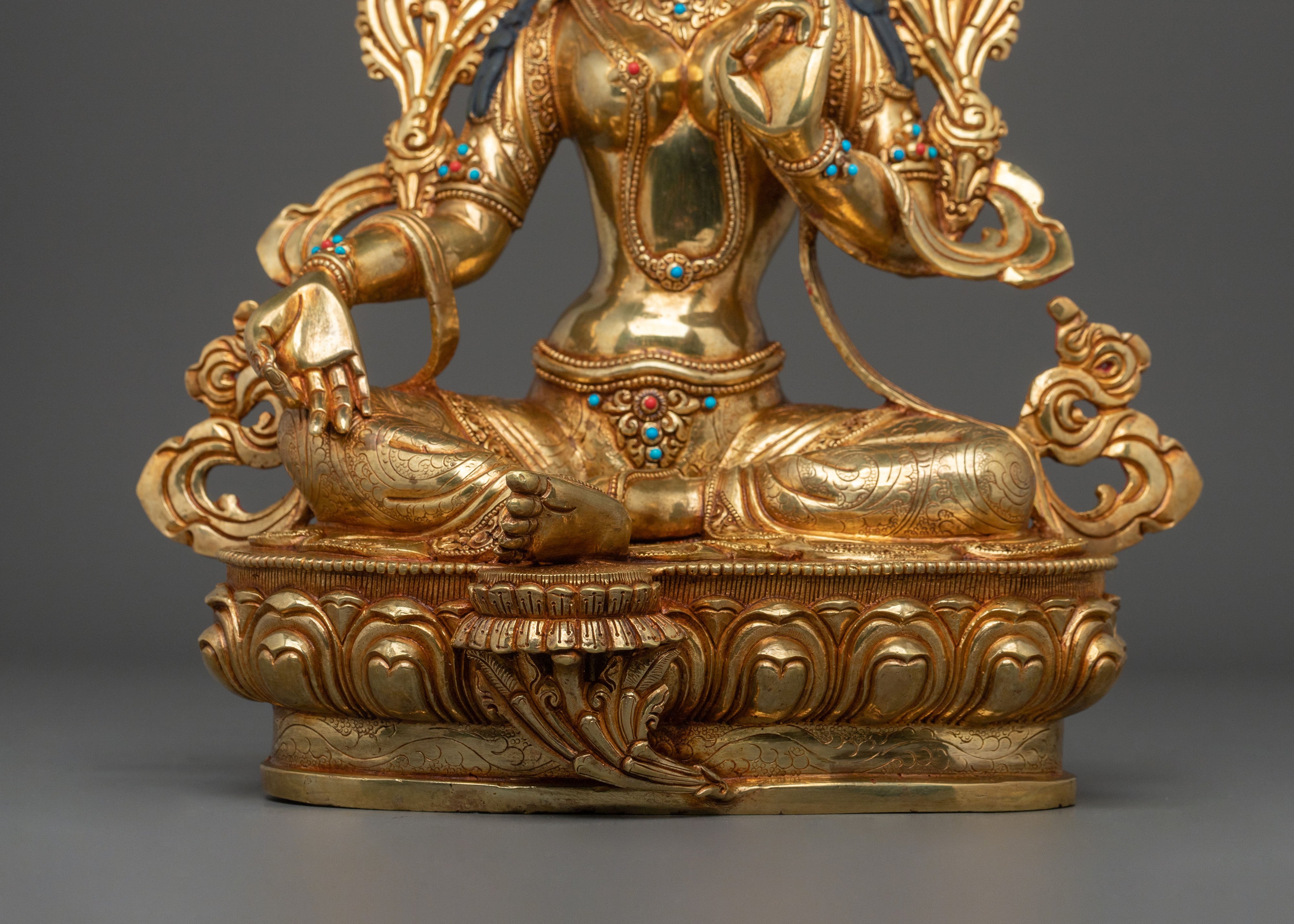 Green Tara Statue | Handcrafted 24K Gold Gilded Guardian