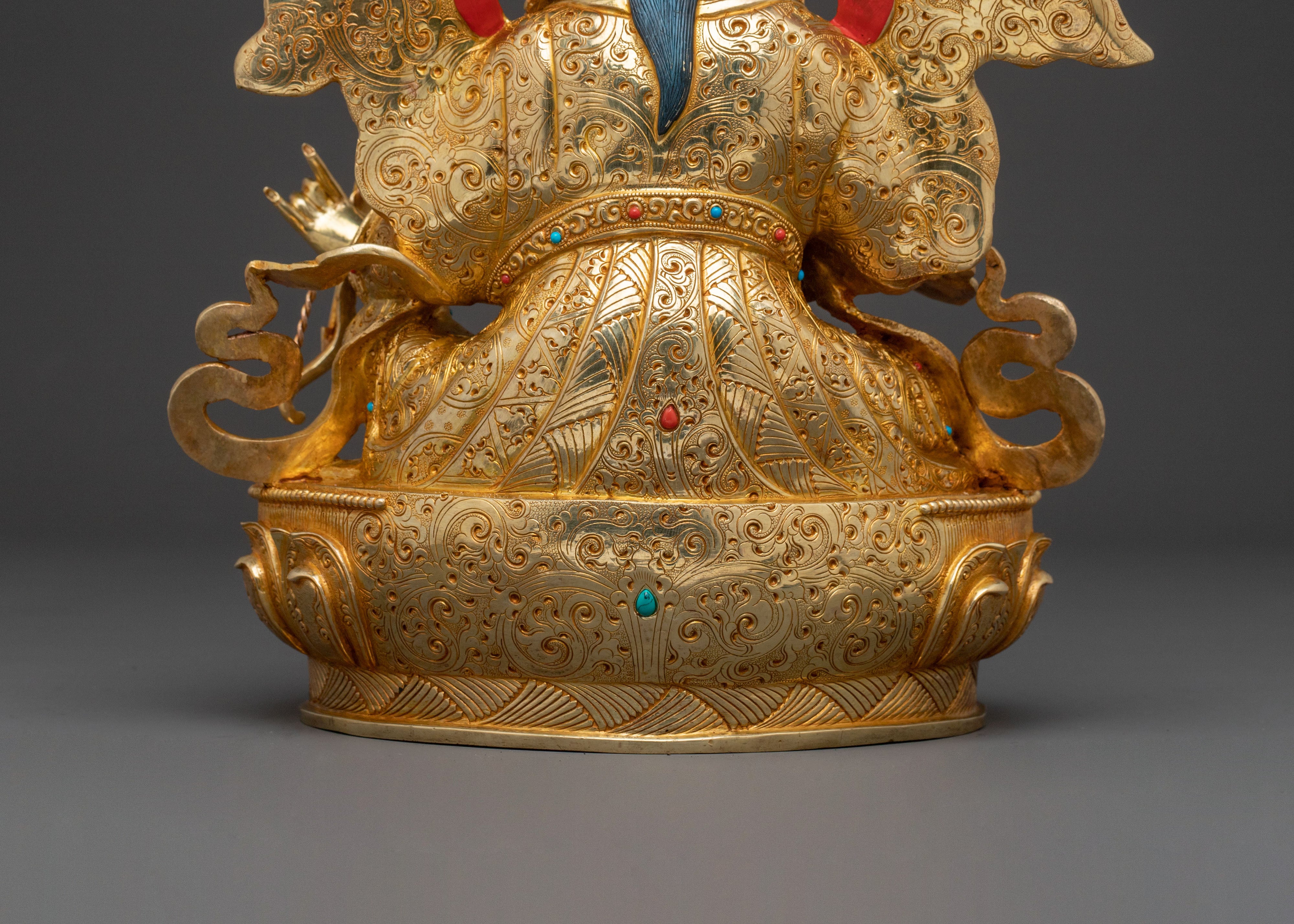 Wealth King Gesar Sculpture: 24K Gold Gilded