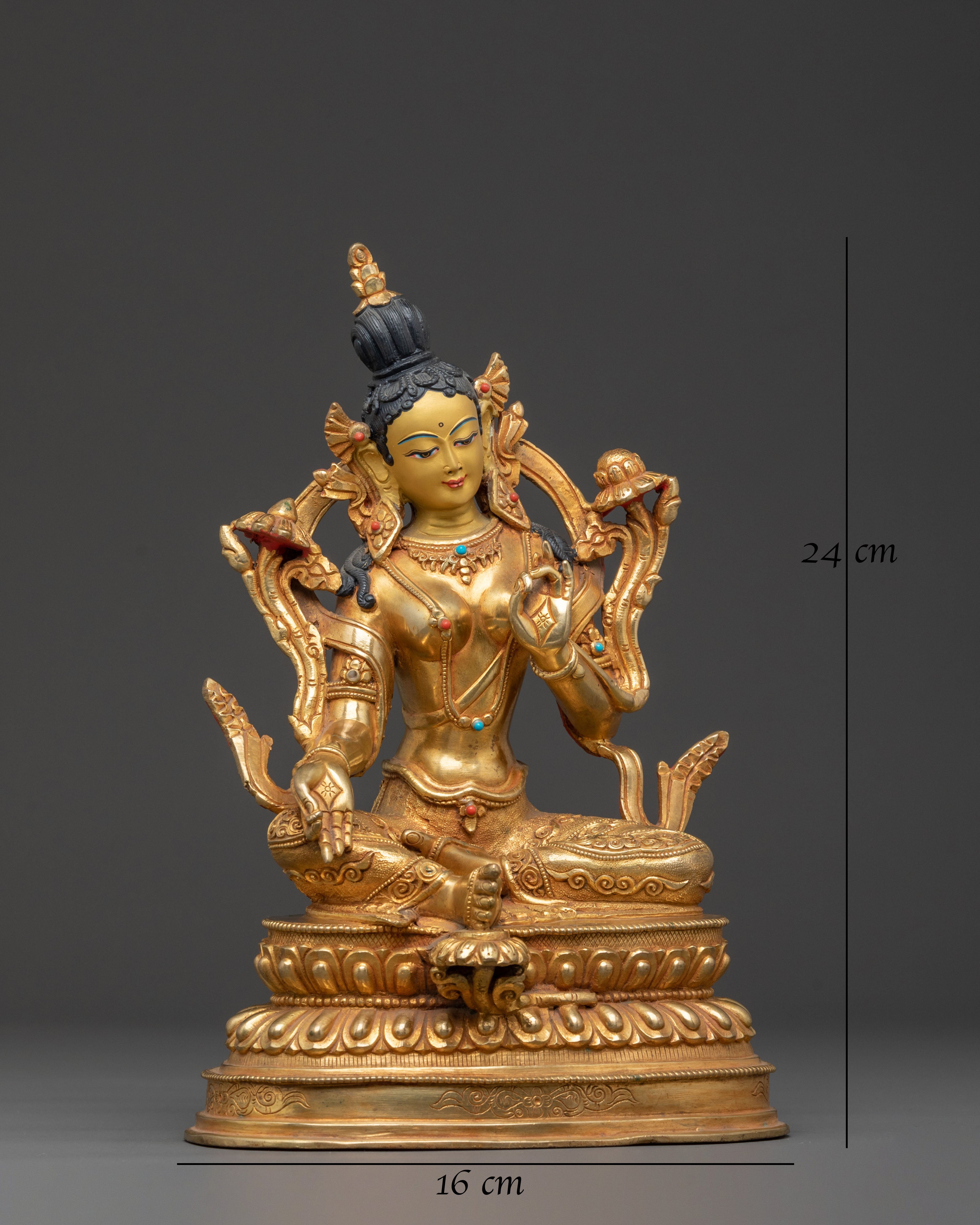 Green Tara 24K Gold Gilded Statue for Rituals