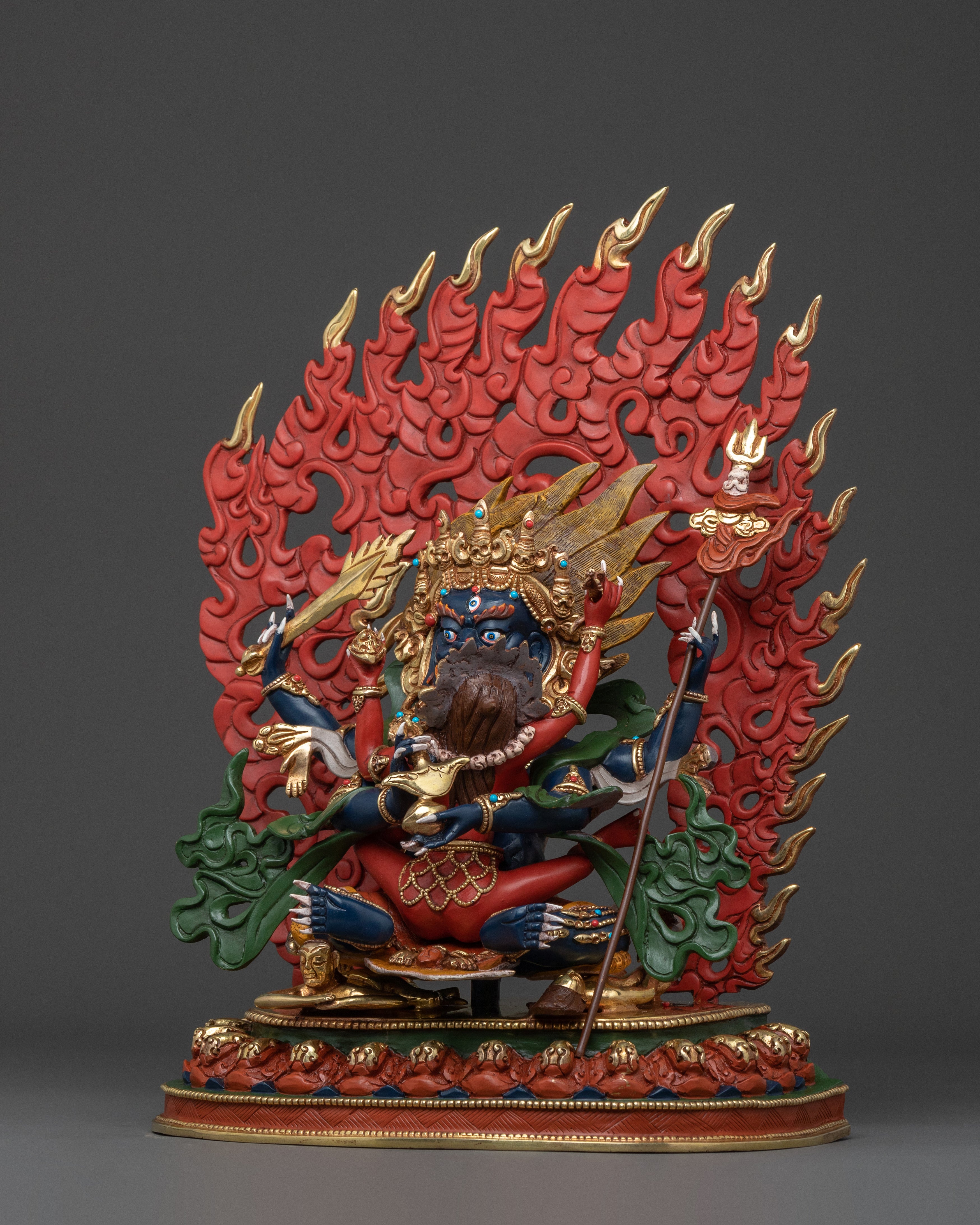 Chaturbhuja Mahakala Sculpture with Consort | Home Decor
