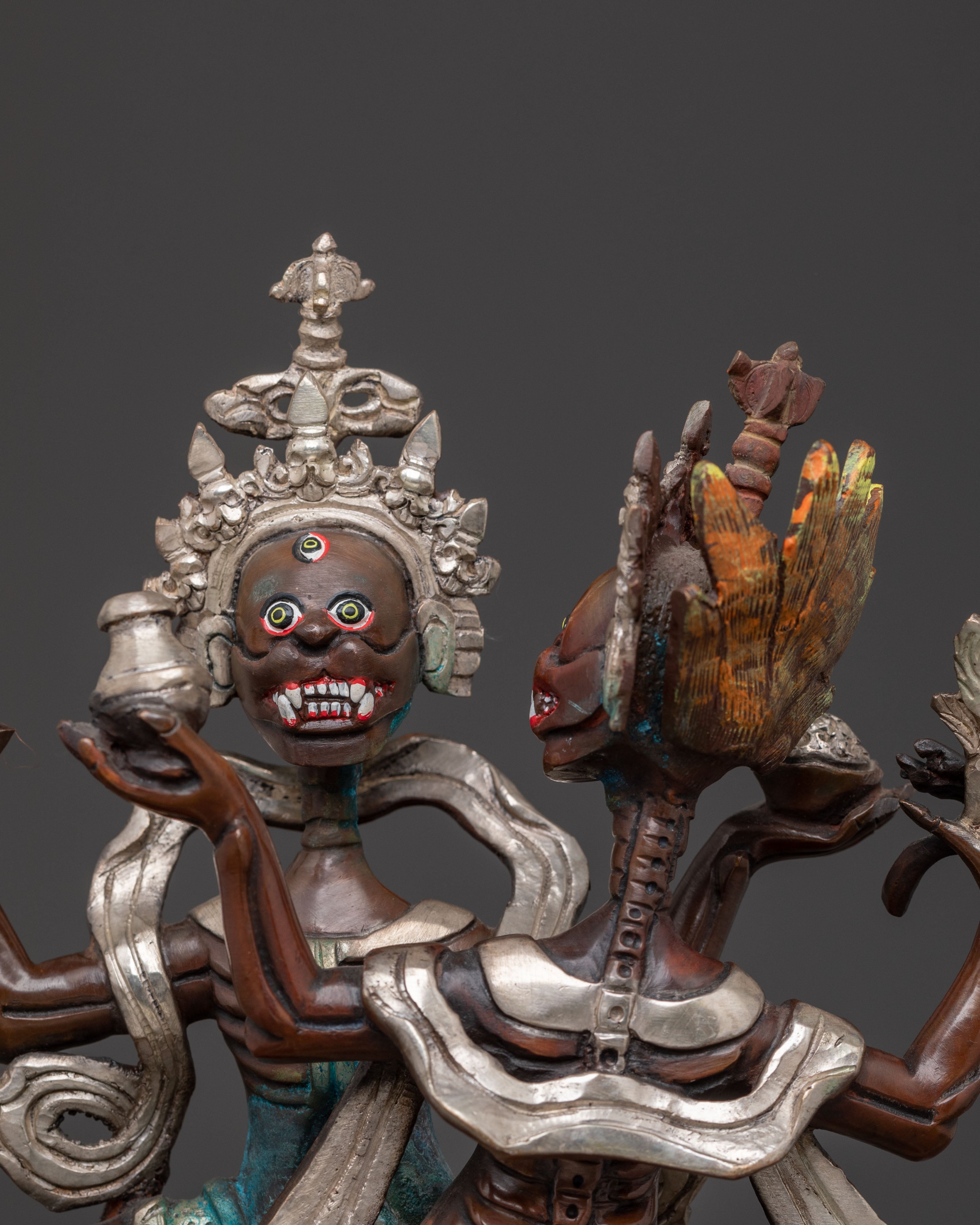 Chitipati Blessing Statue: Oxidized Copper & Silver Accents