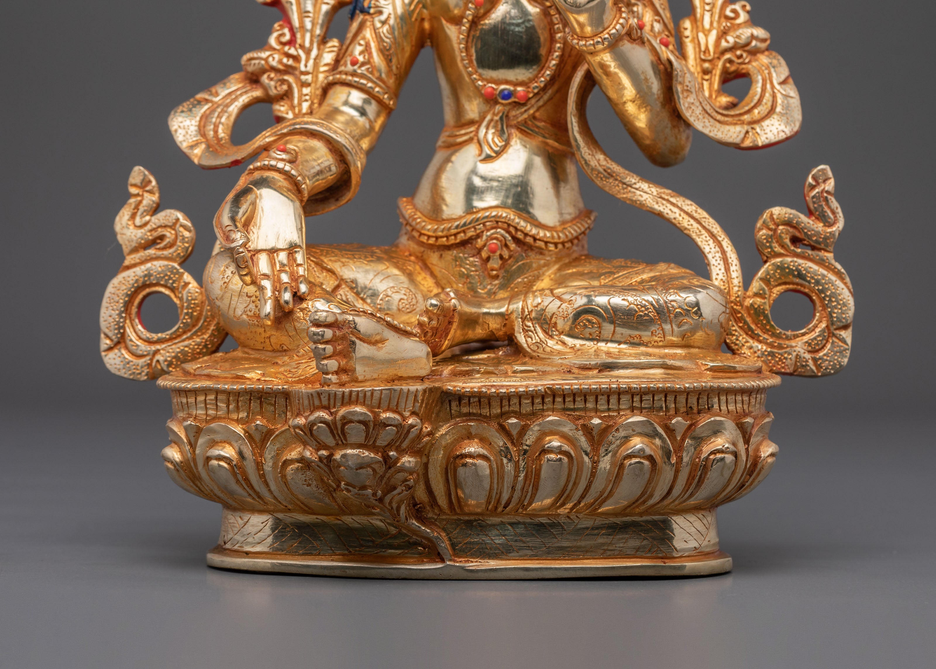 Green Tara Sculpture | Serene 24K Gold Gilded Artistry