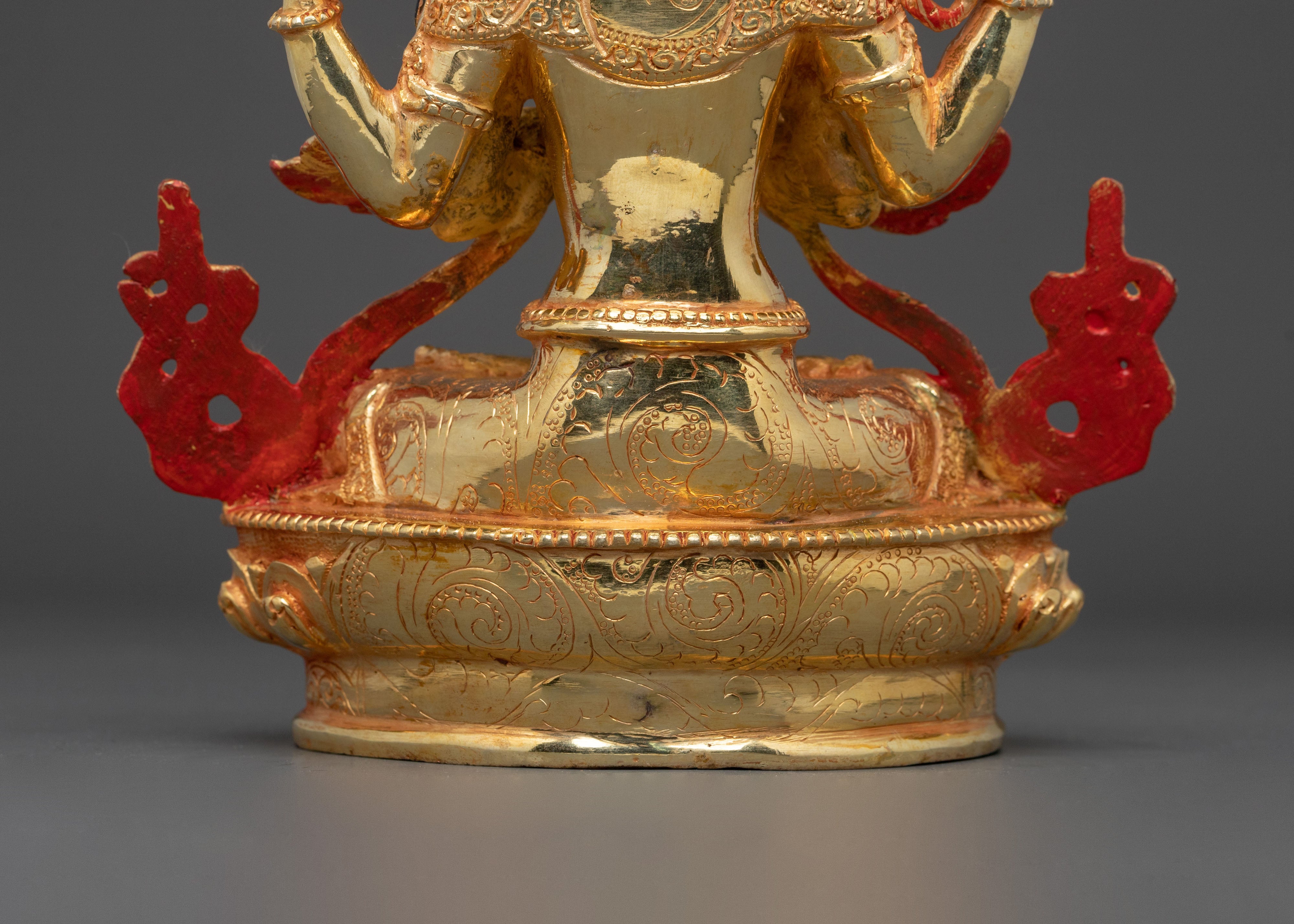 Hand Carved Chenrezig Copper Statue with 24K Gold Gilding