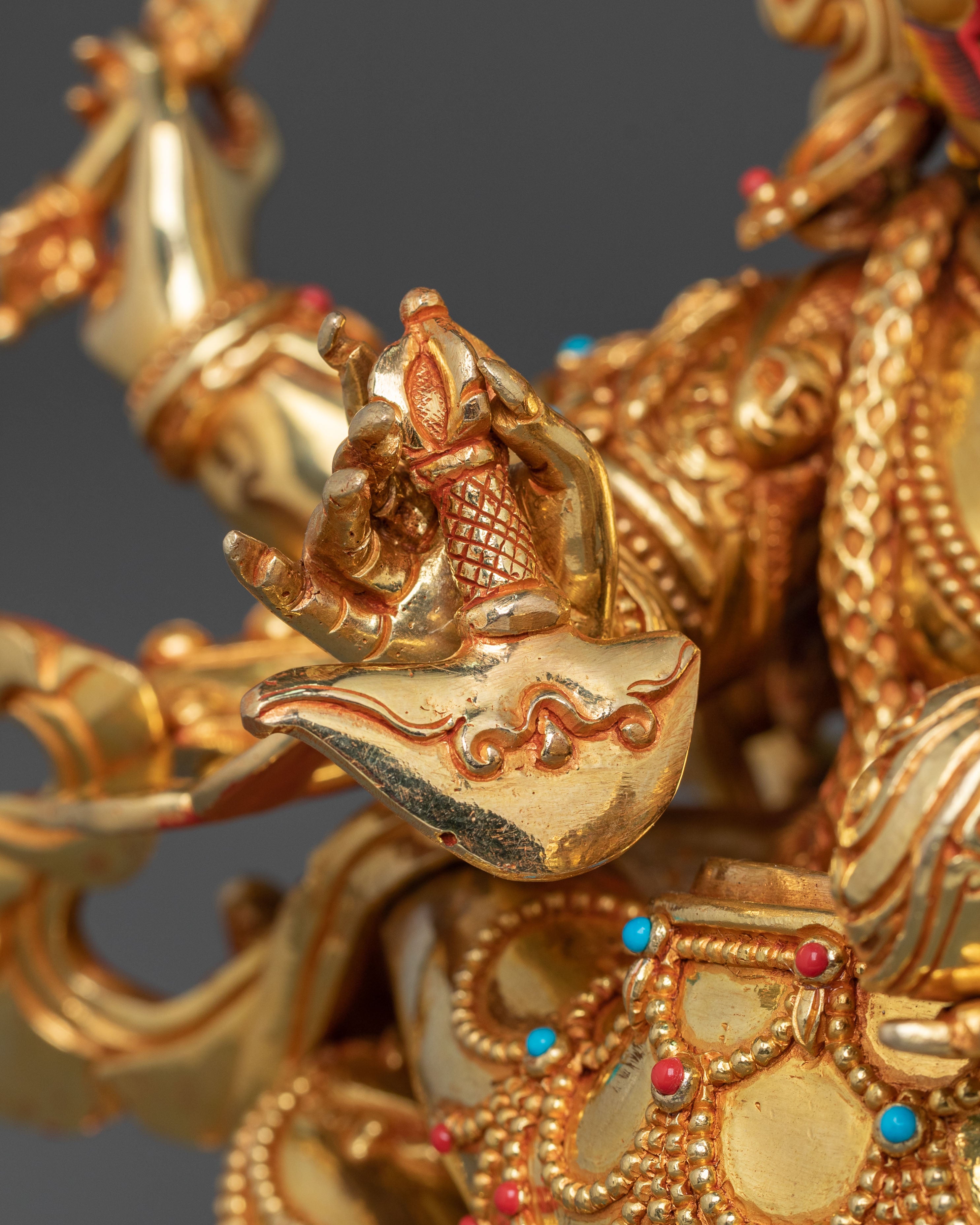 Chaturbhuja Mahakala Statue with Consort | Golden Figure
