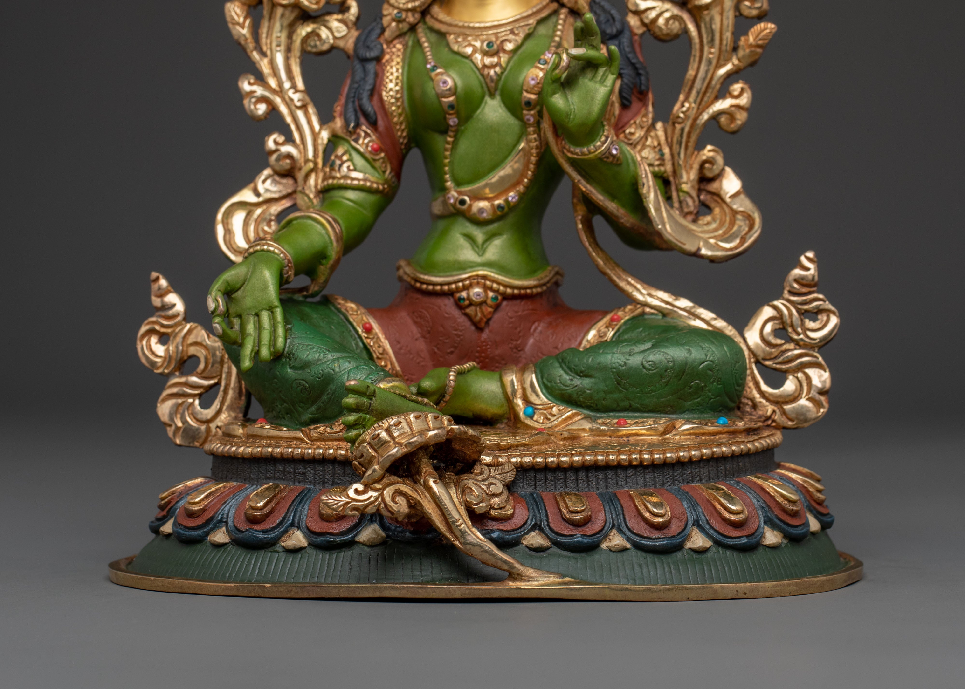 Green Tara Statue | 24K Gold Gilded Sacred Guardian