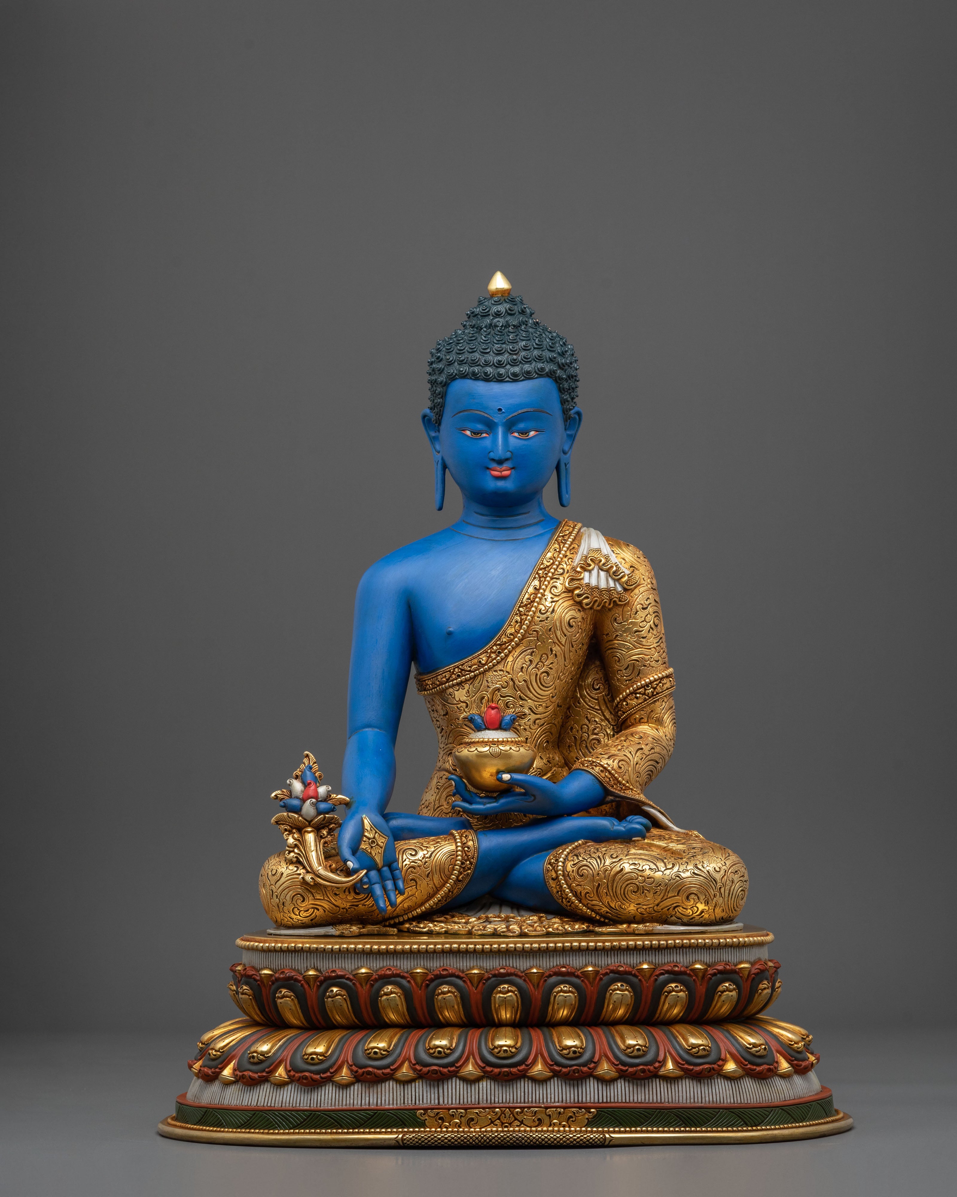 Medicine Buddha Healing Lineage Statue | 24K Gold Gilded