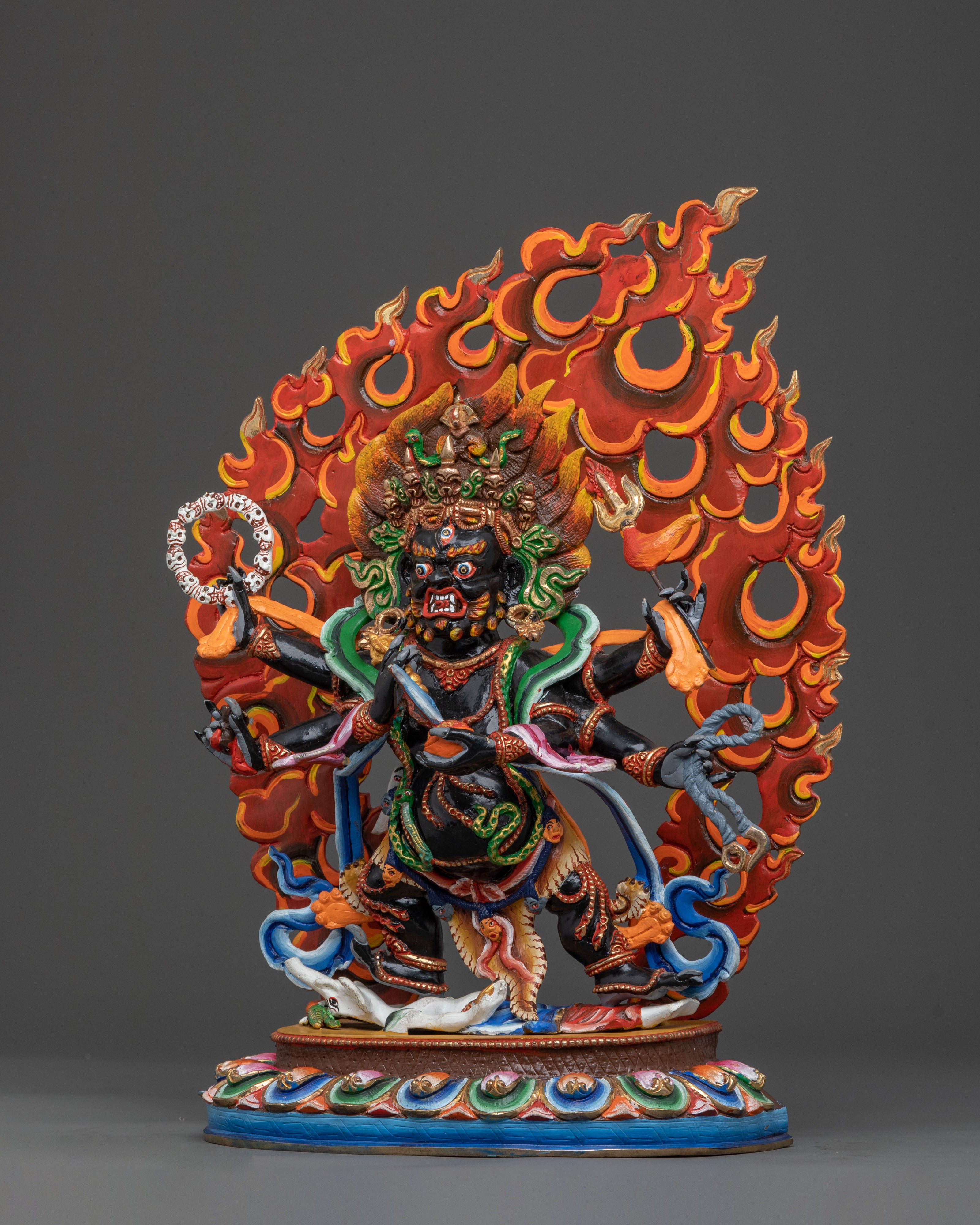 Six-Armed Mahakala Statue | 24K Gold Gilded Protector
