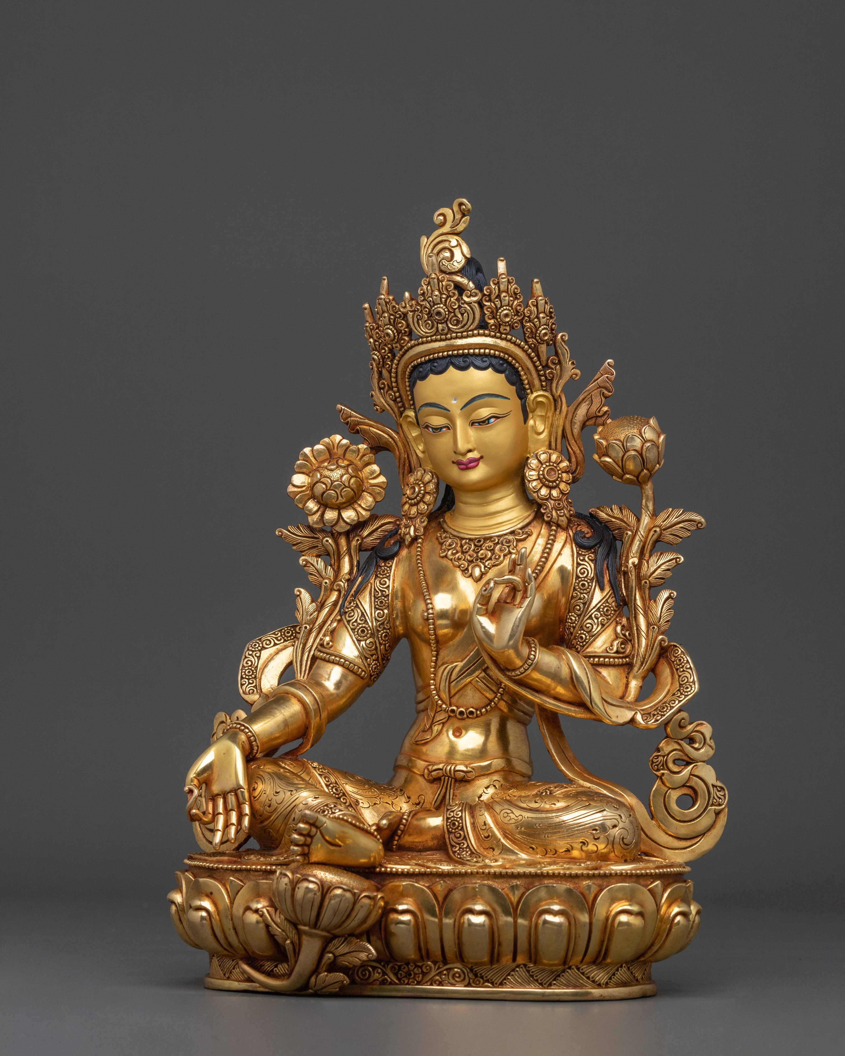 Serene Green Tara Statue | Tibetan Buddhist Goddess