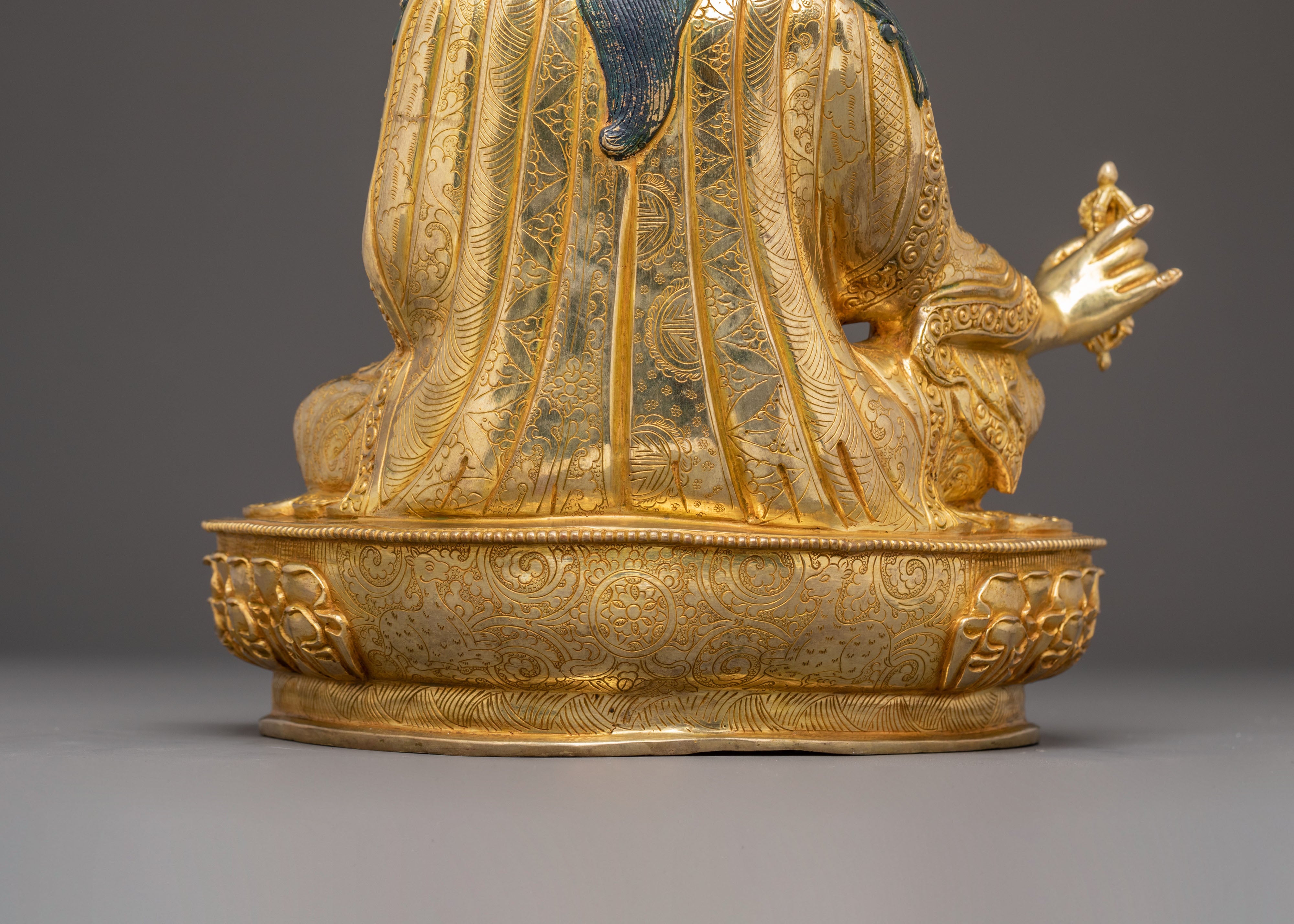 Golden Guru Rinpoche Handcrafted Statue | Tibetan Buddhist Art