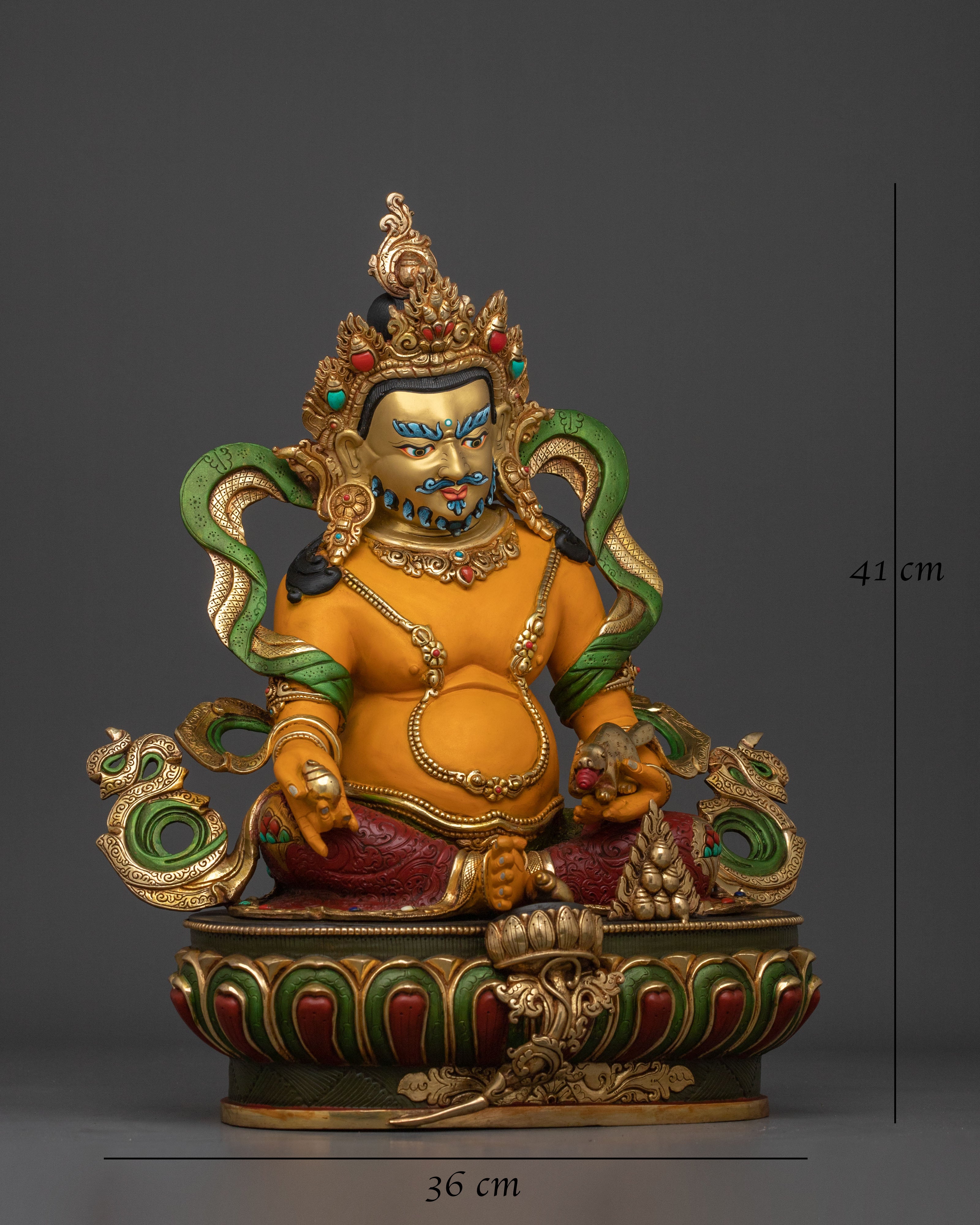 Dzambhala Tibetan Wealth God Statue | 24K Gold Gilded Buddhist Sculpture